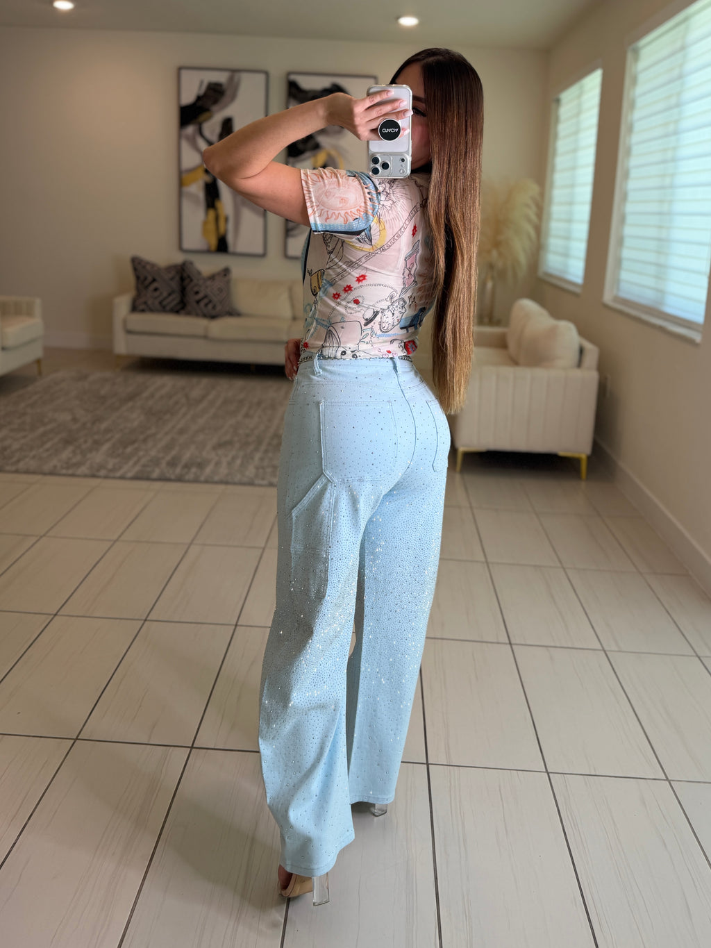 Cool Beige Mesh Printed Top