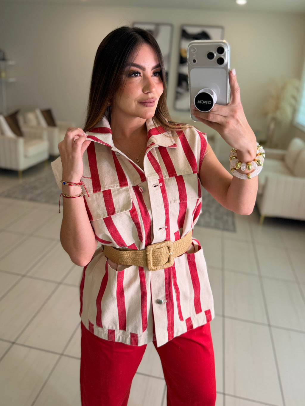 Divine Striped Red and Beige Jacket