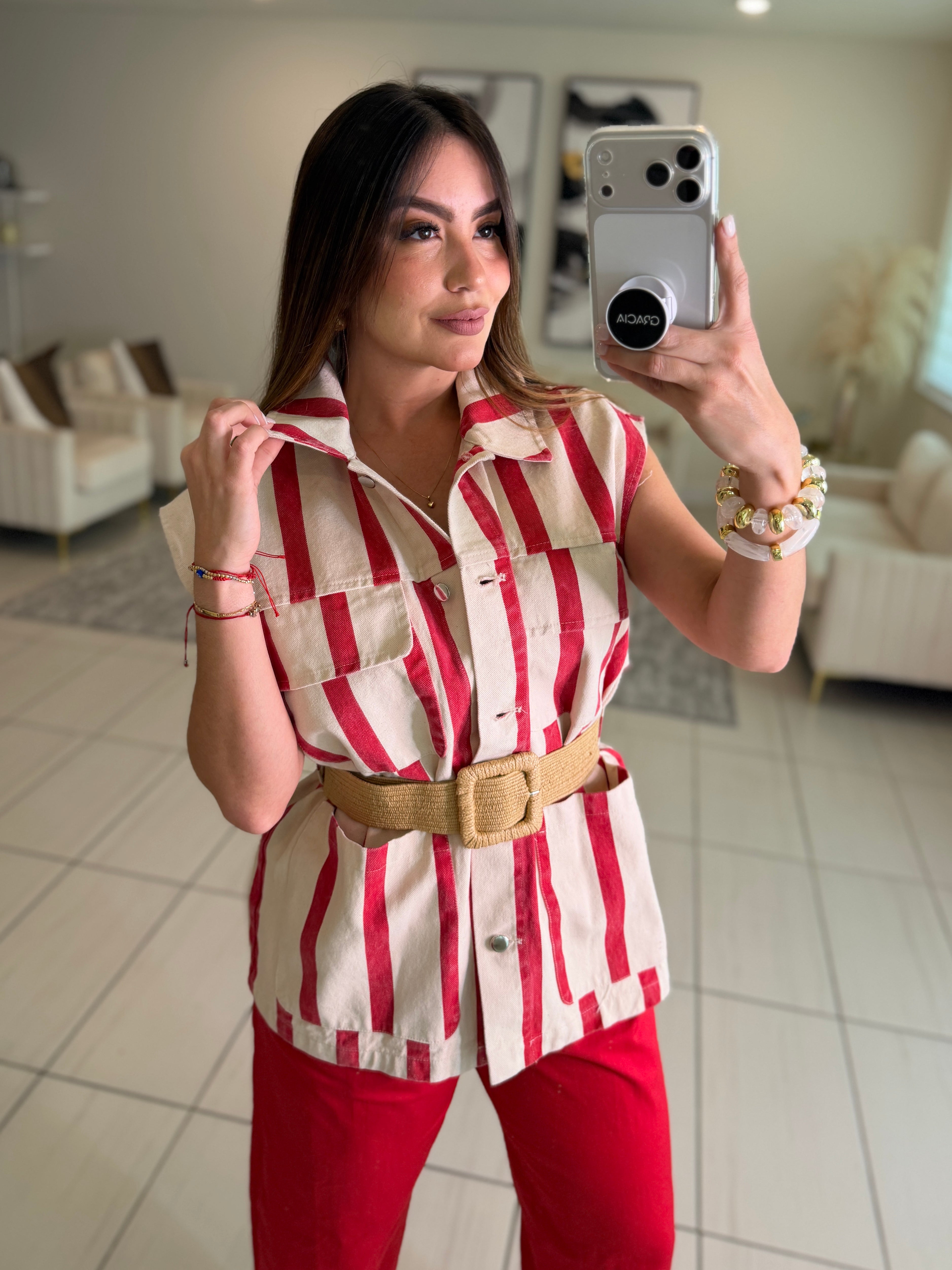 Divine Striped Red and Beige Jacket