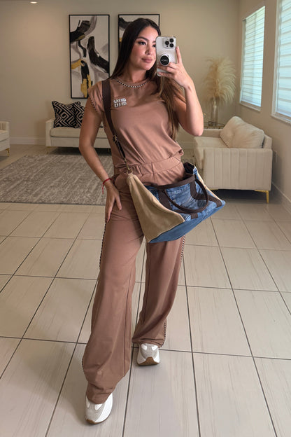 The Luxe Beige Denim Handbag