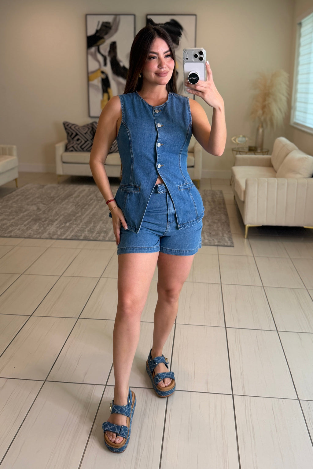 Romantic Drift Blue Denim Short Set