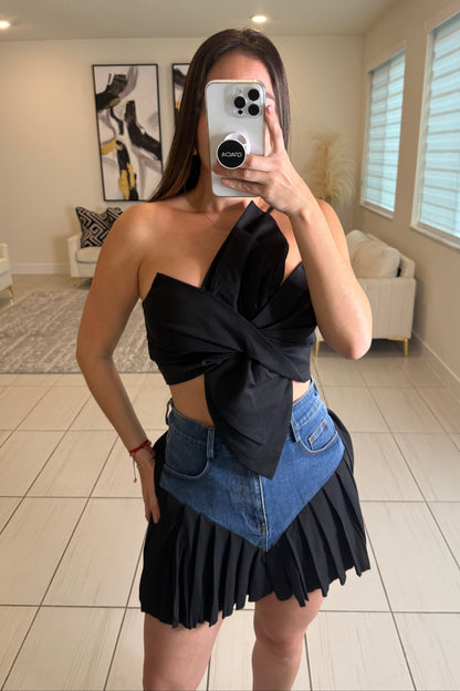 Strong Attraction Black and Denim Skort