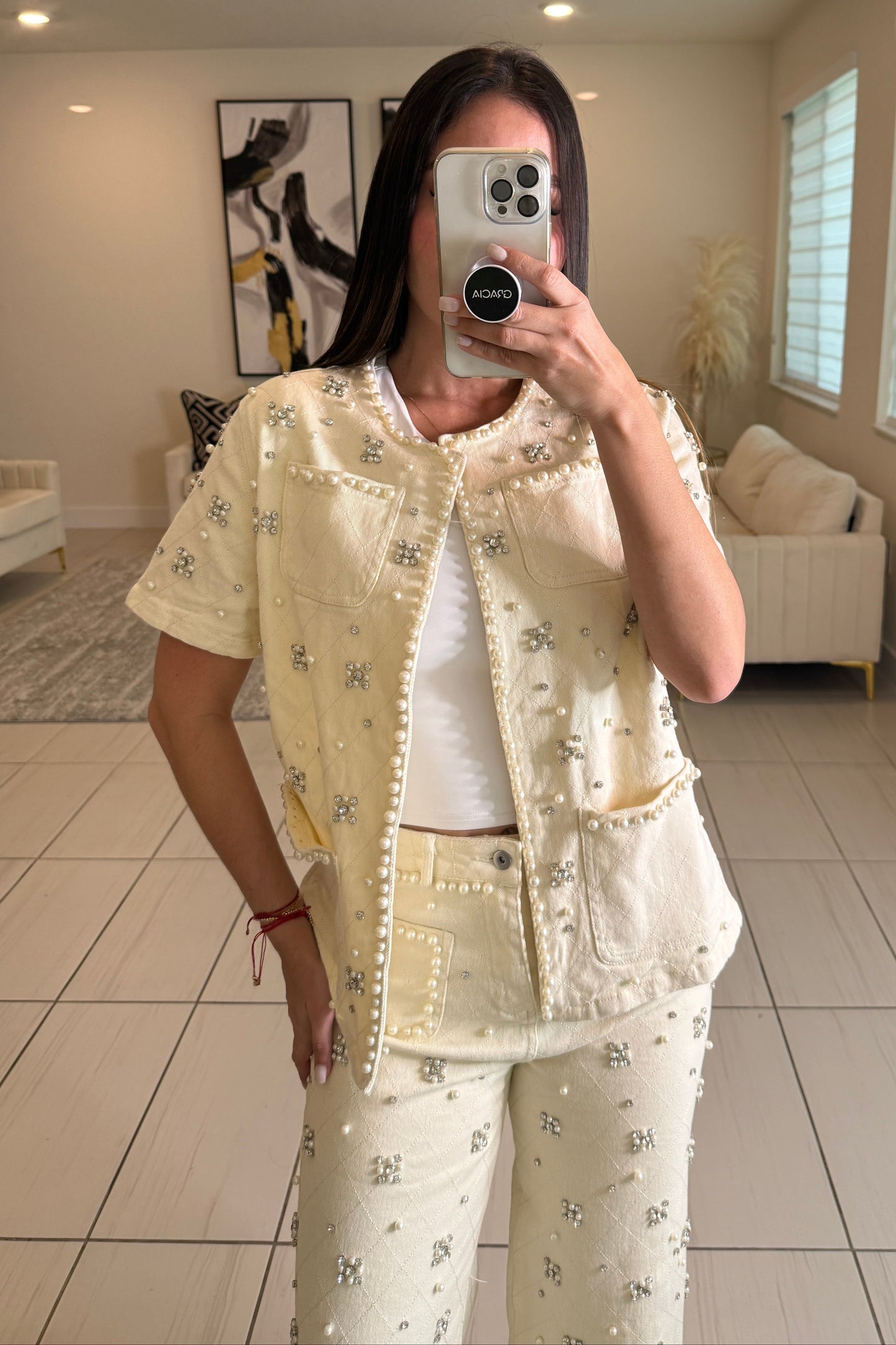 Luxe Stitch Beige Denim Set