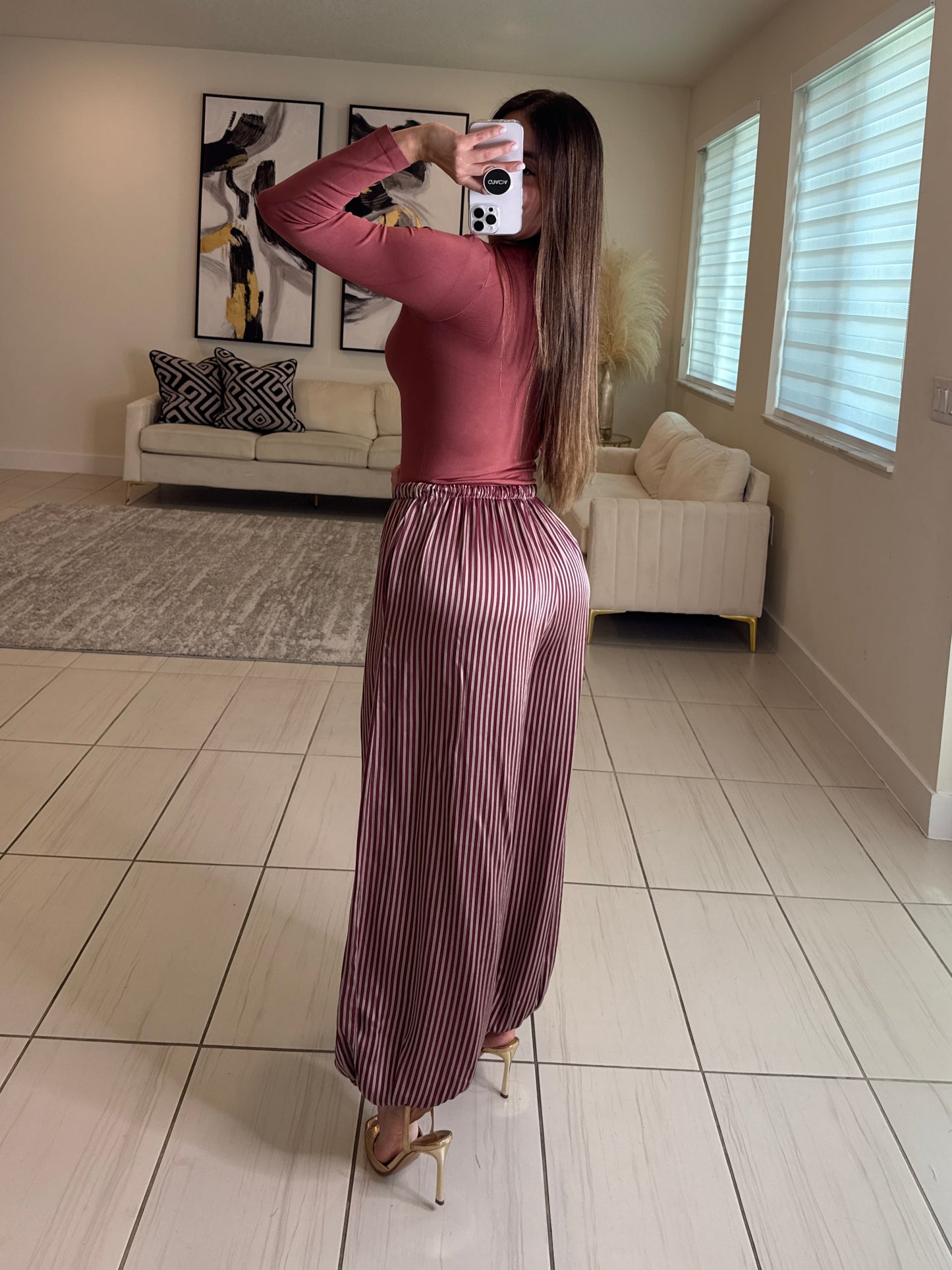 Luxe Stripes Wine Balloon Pants