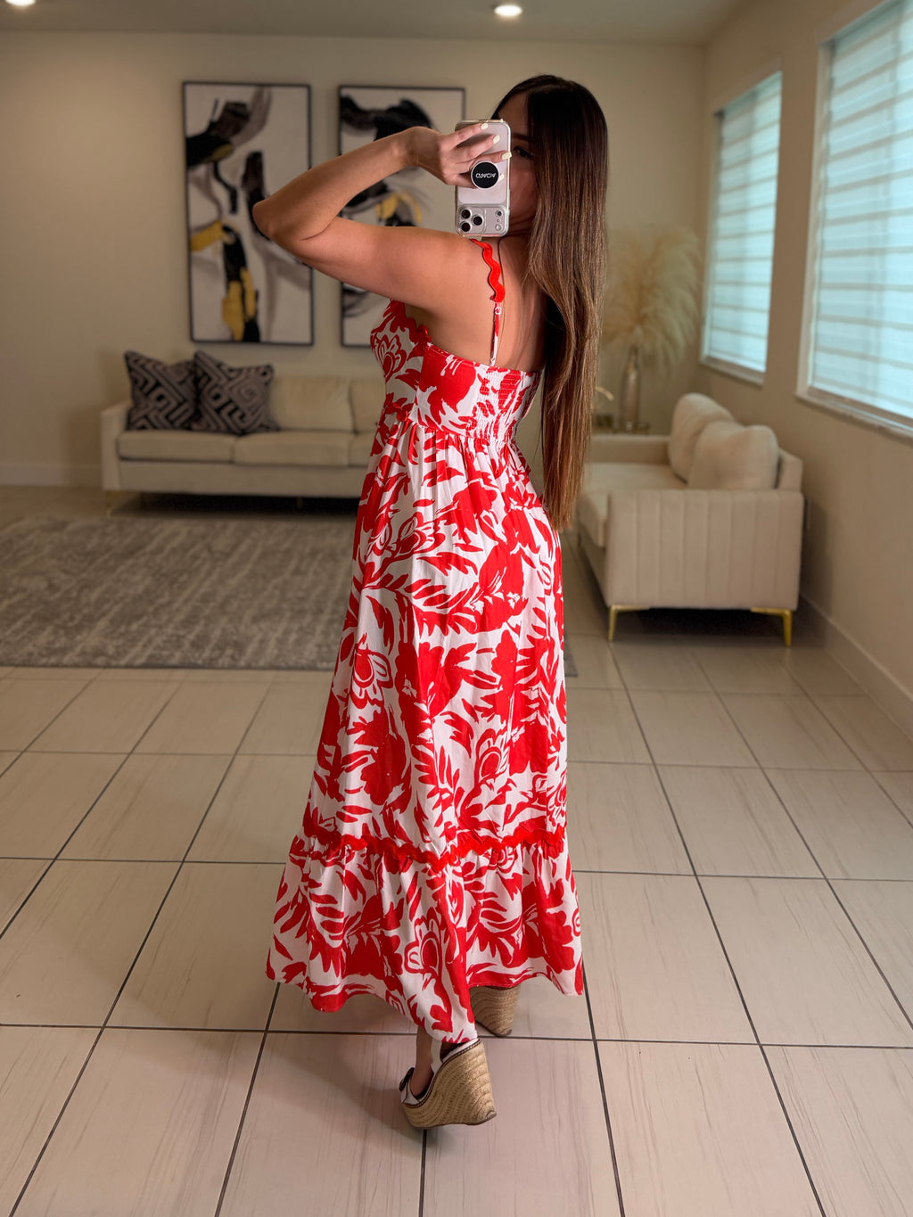 Garden Reverie Floral Red Midi Dress