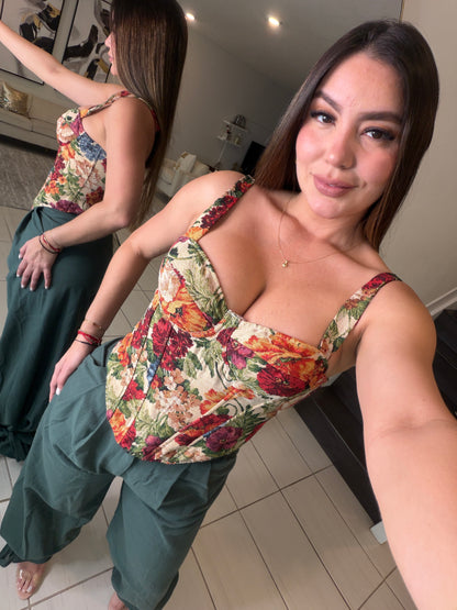 Sweetest Floral Crush Ruched Corset Top