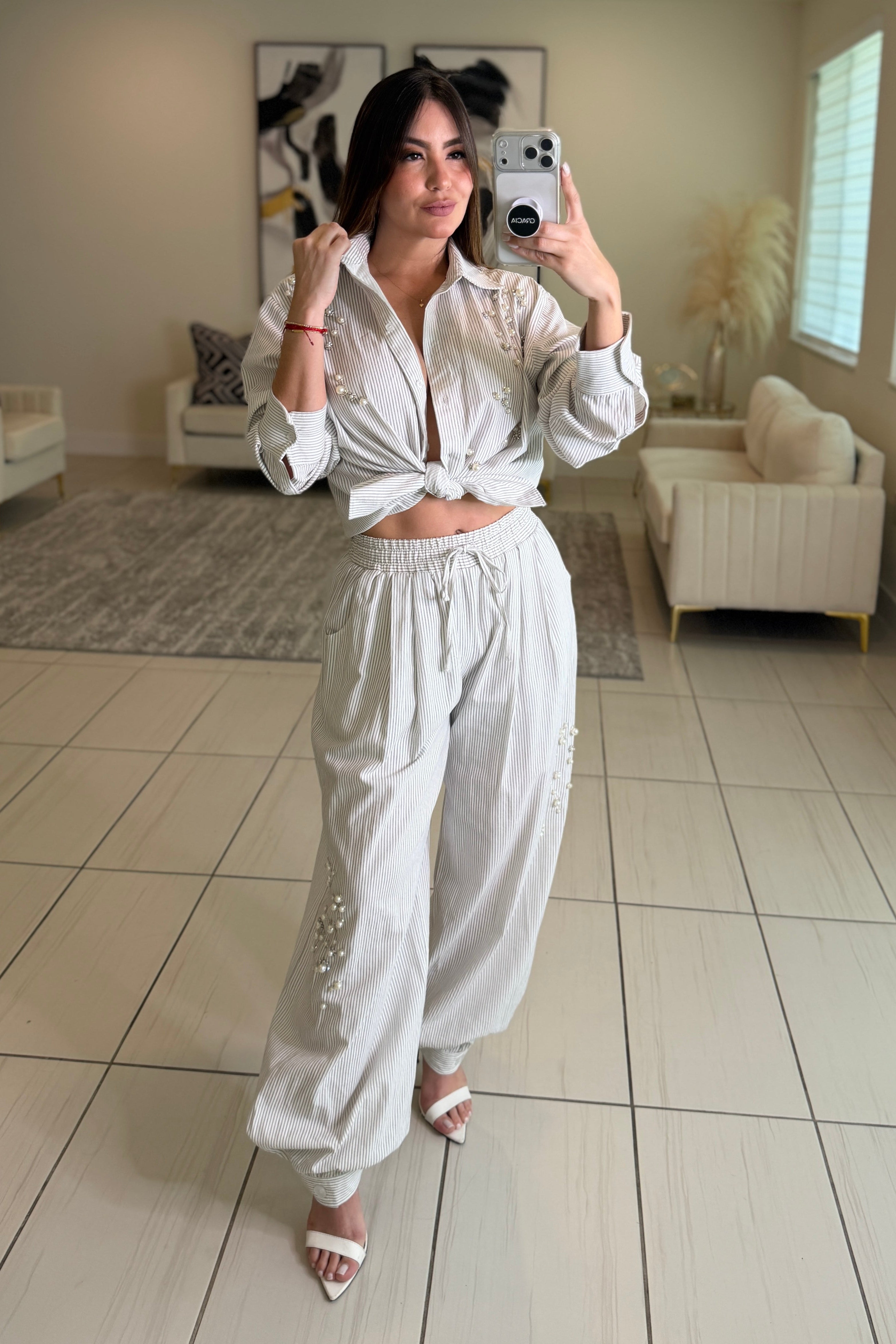Opulent Stripes White Balloon Pant Set