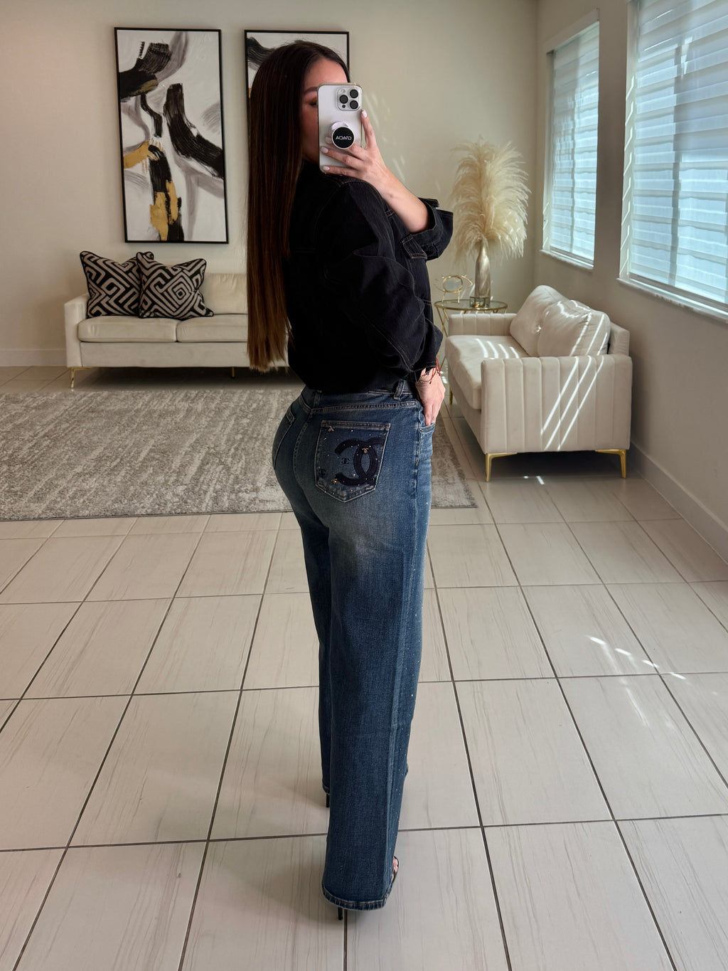 Iconic Contrast Black and Blue Denim Jacket