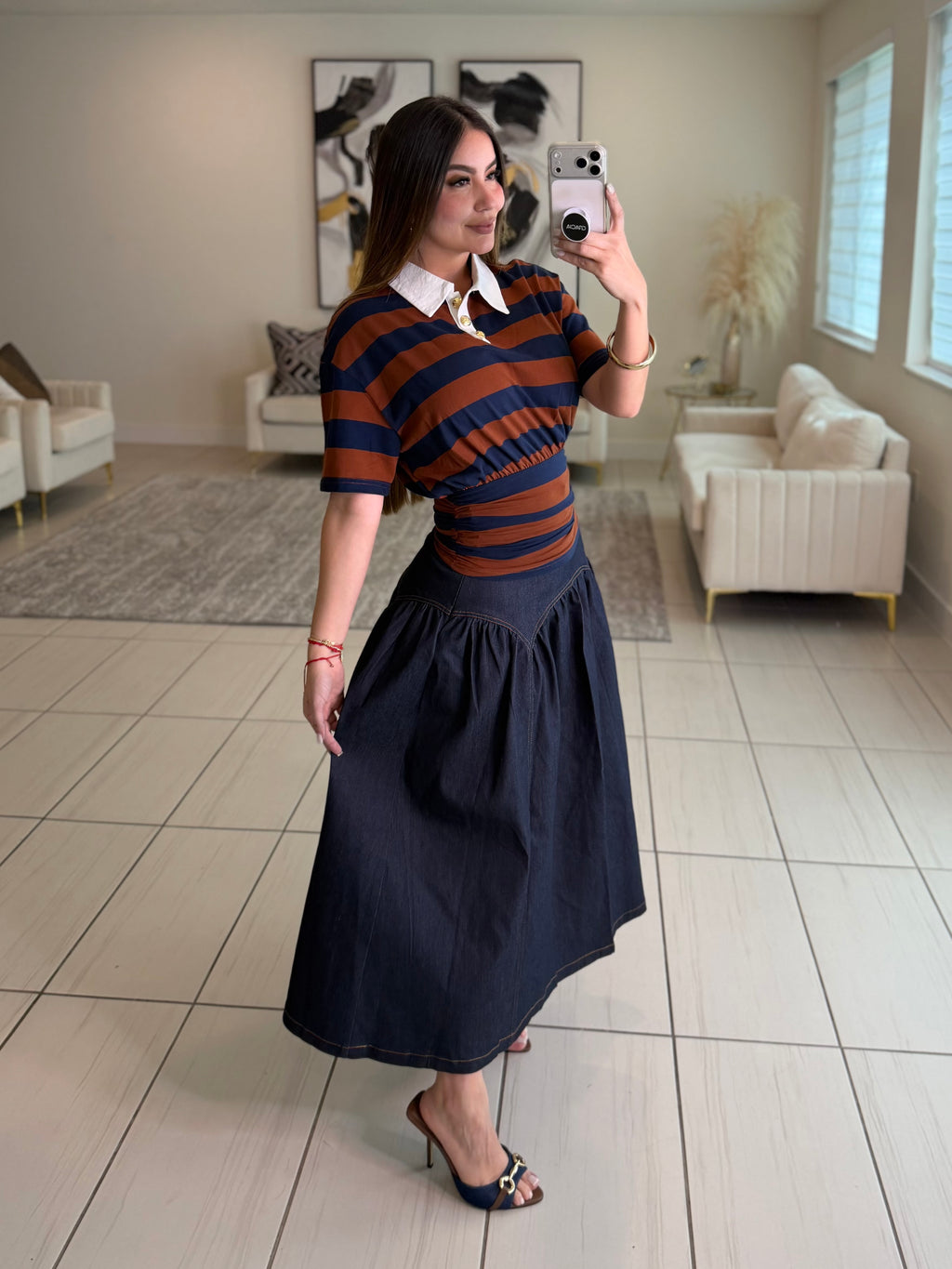 Sweet Stripes Brown and Blue Top