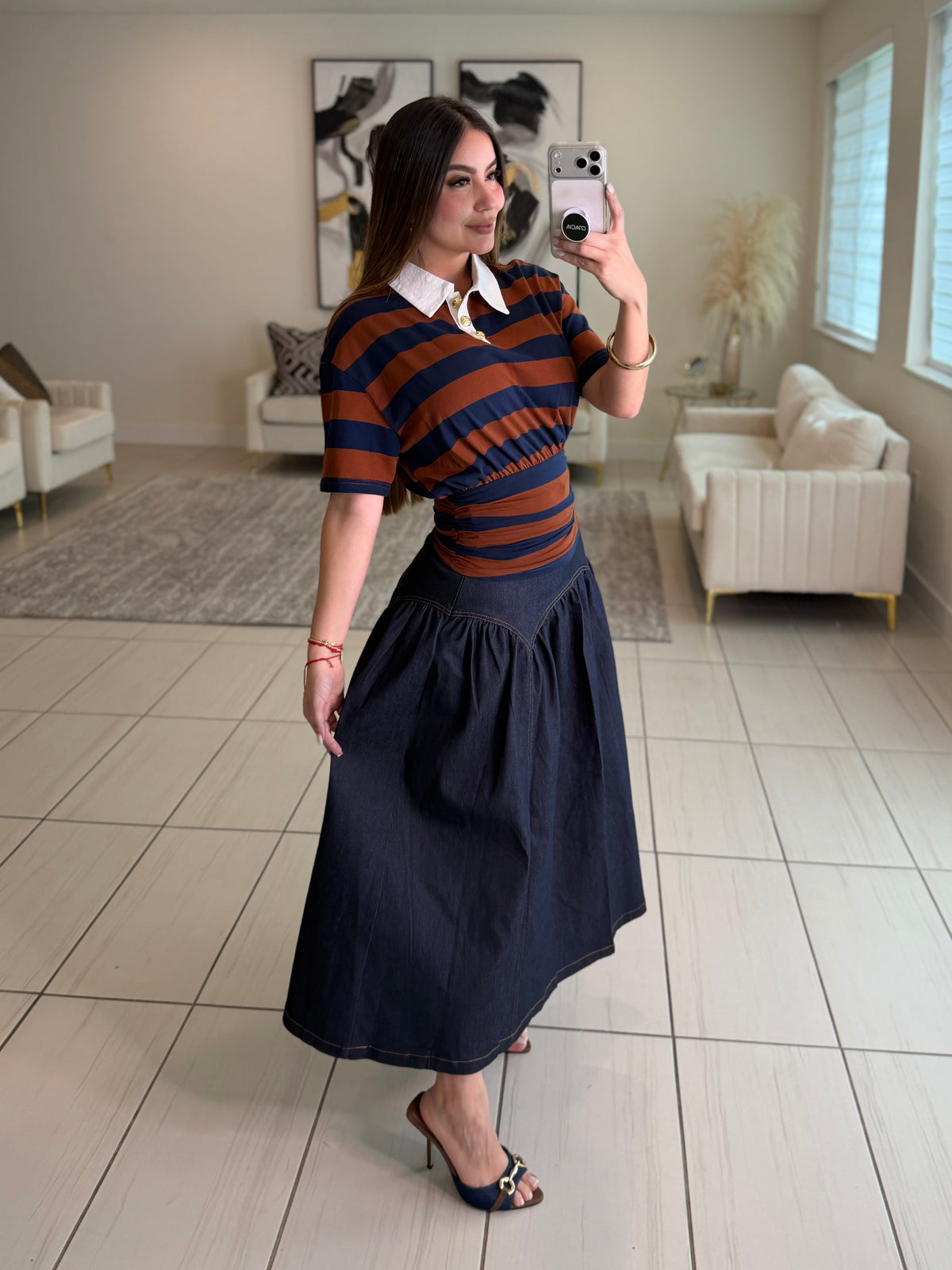 Sweet Stripes Brown and Blue Top