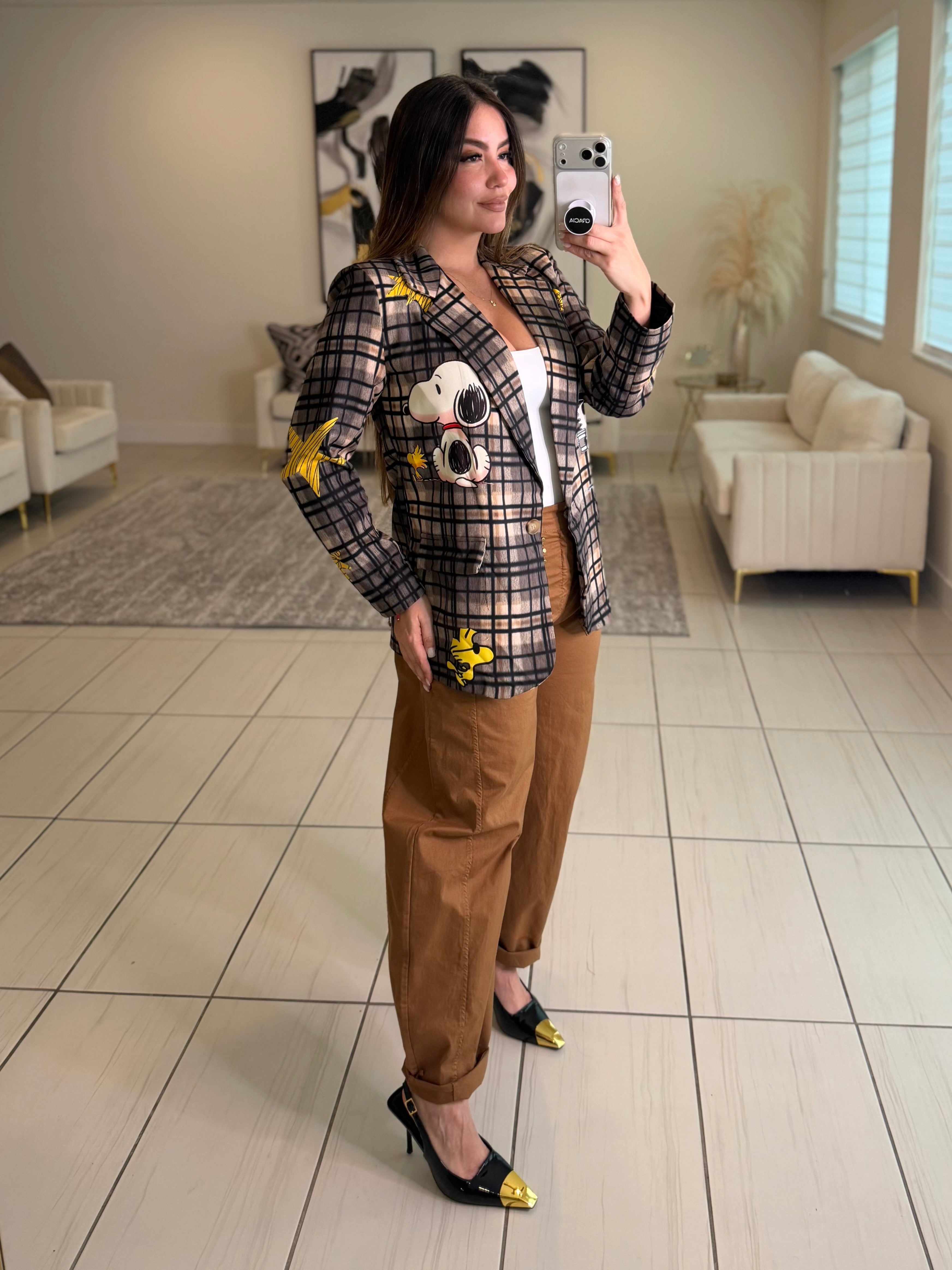Chic Plaid Art Brown Blazer