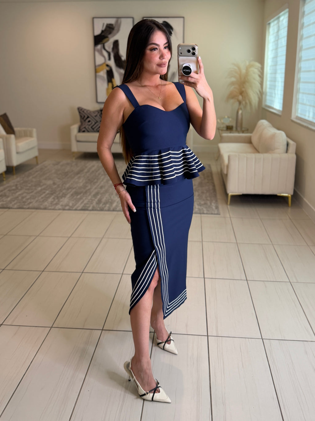 Adorable Affair Navy Blue Skirt Set