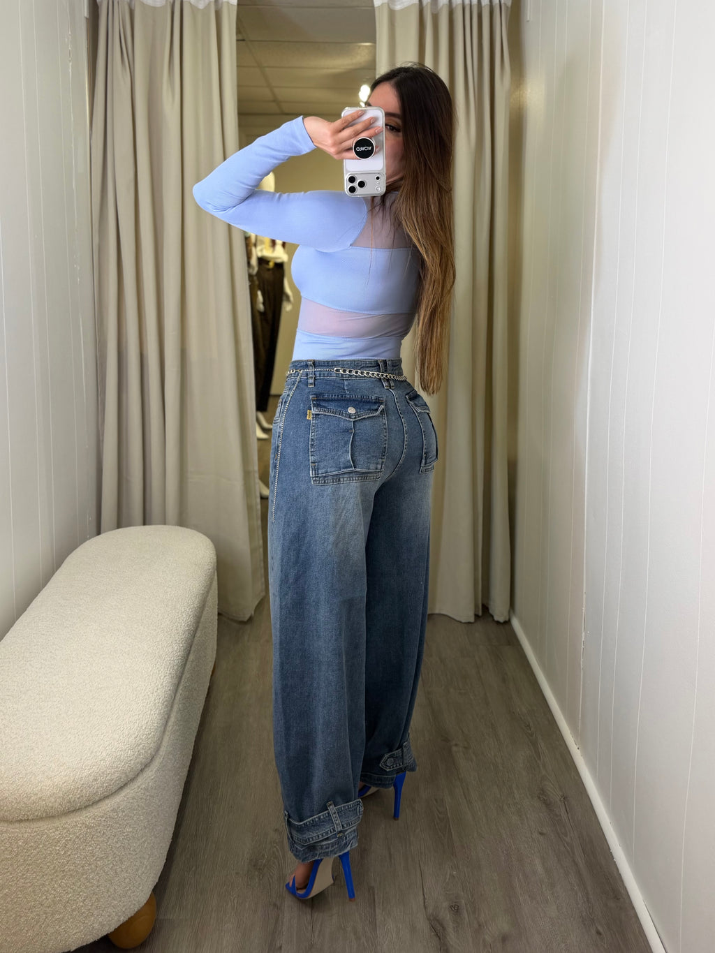 Feminine Touch Light Blue Bodysuit