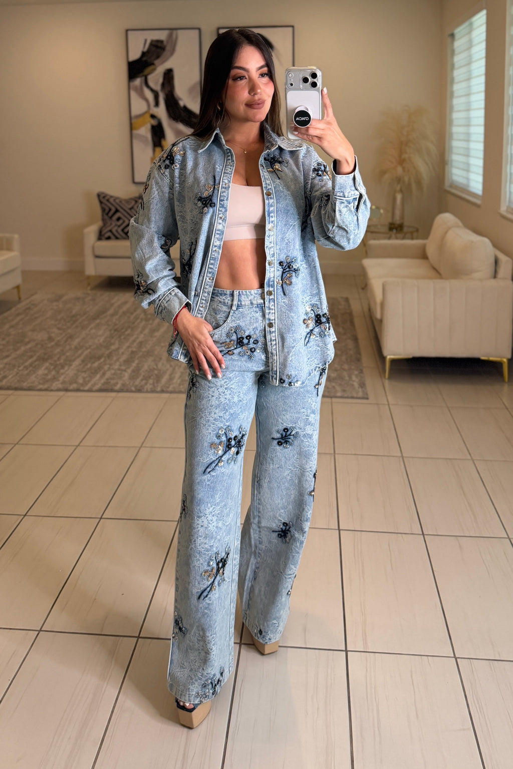 Perfect Details Denim Pant Set