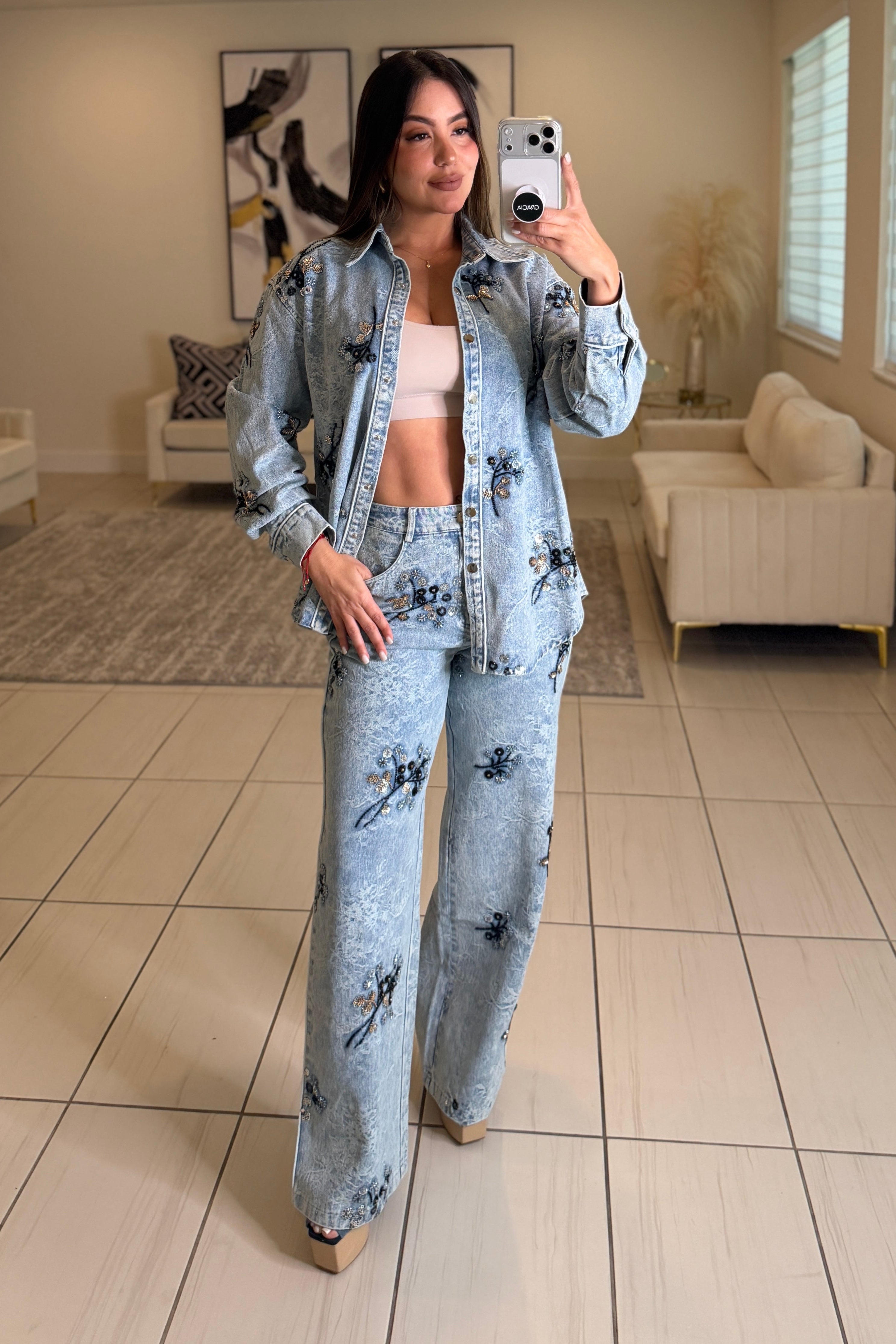 Perfect Details Denim Pant Set