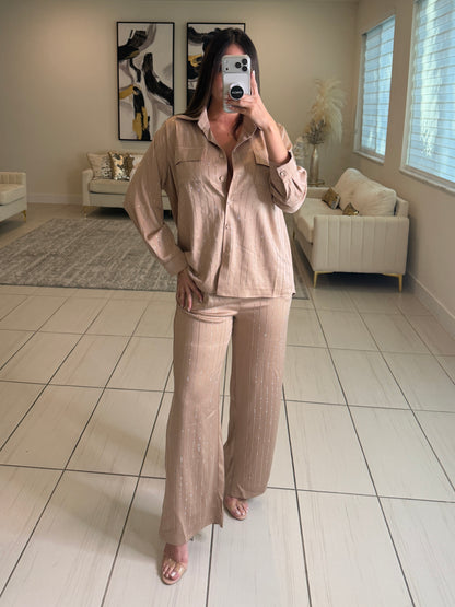 Royal Rhinestones Champagne Pant Set
