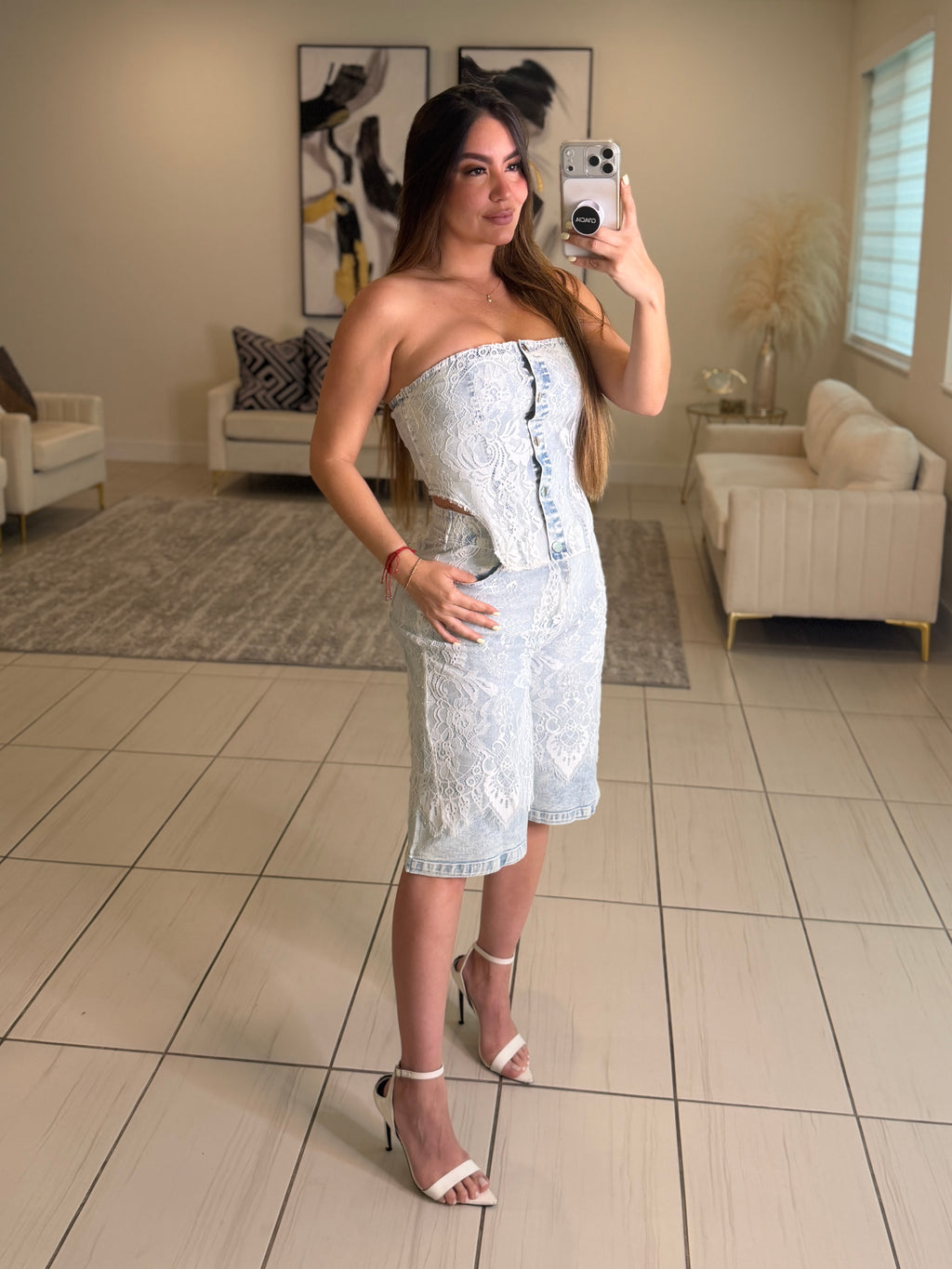 Power Muse Denim Lace Shorts Set