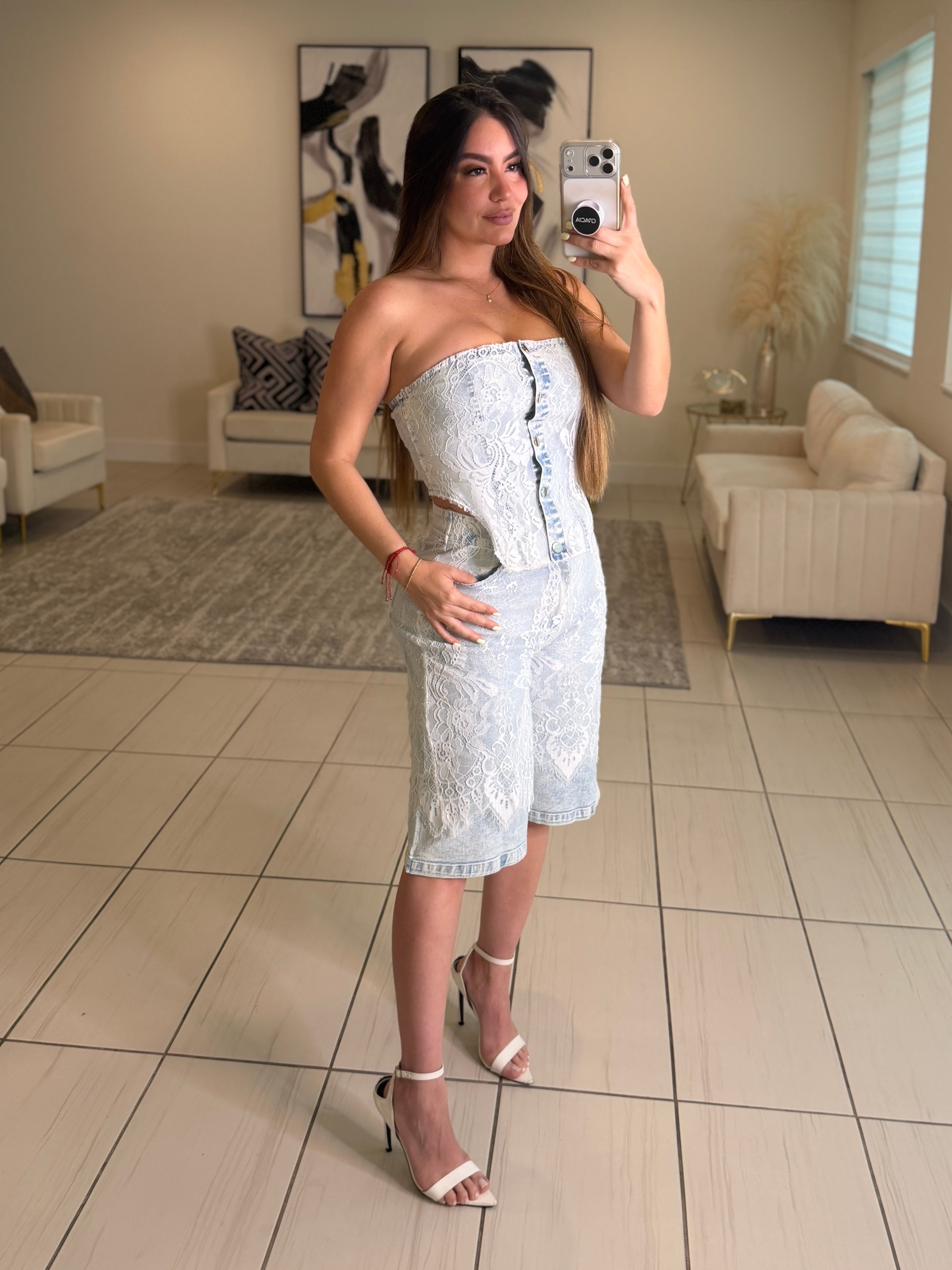 Power Muse Denim Lace Shorts Set