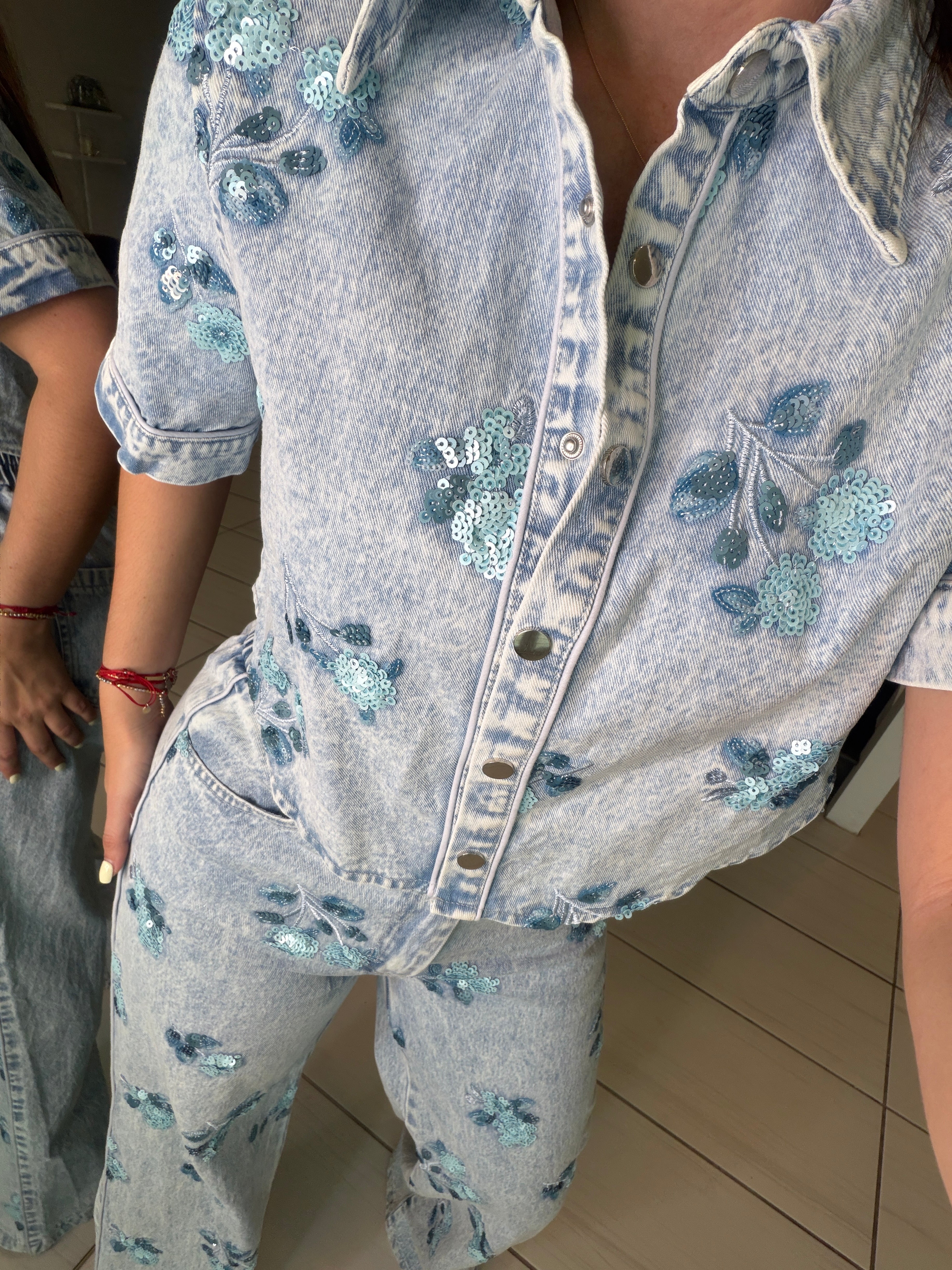 Blossom Sequin Denim Pant Set