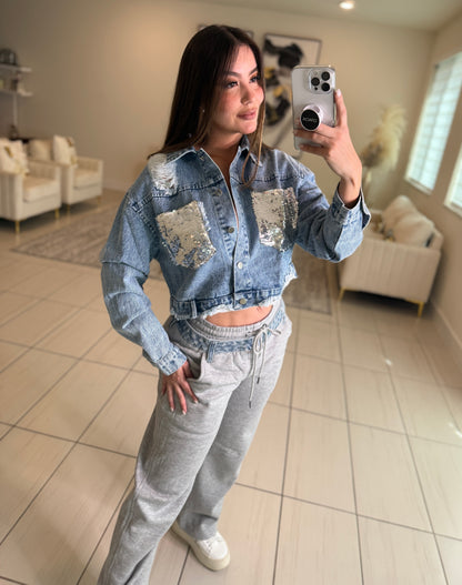 Comfy Contrast Grey and  Denim Pants