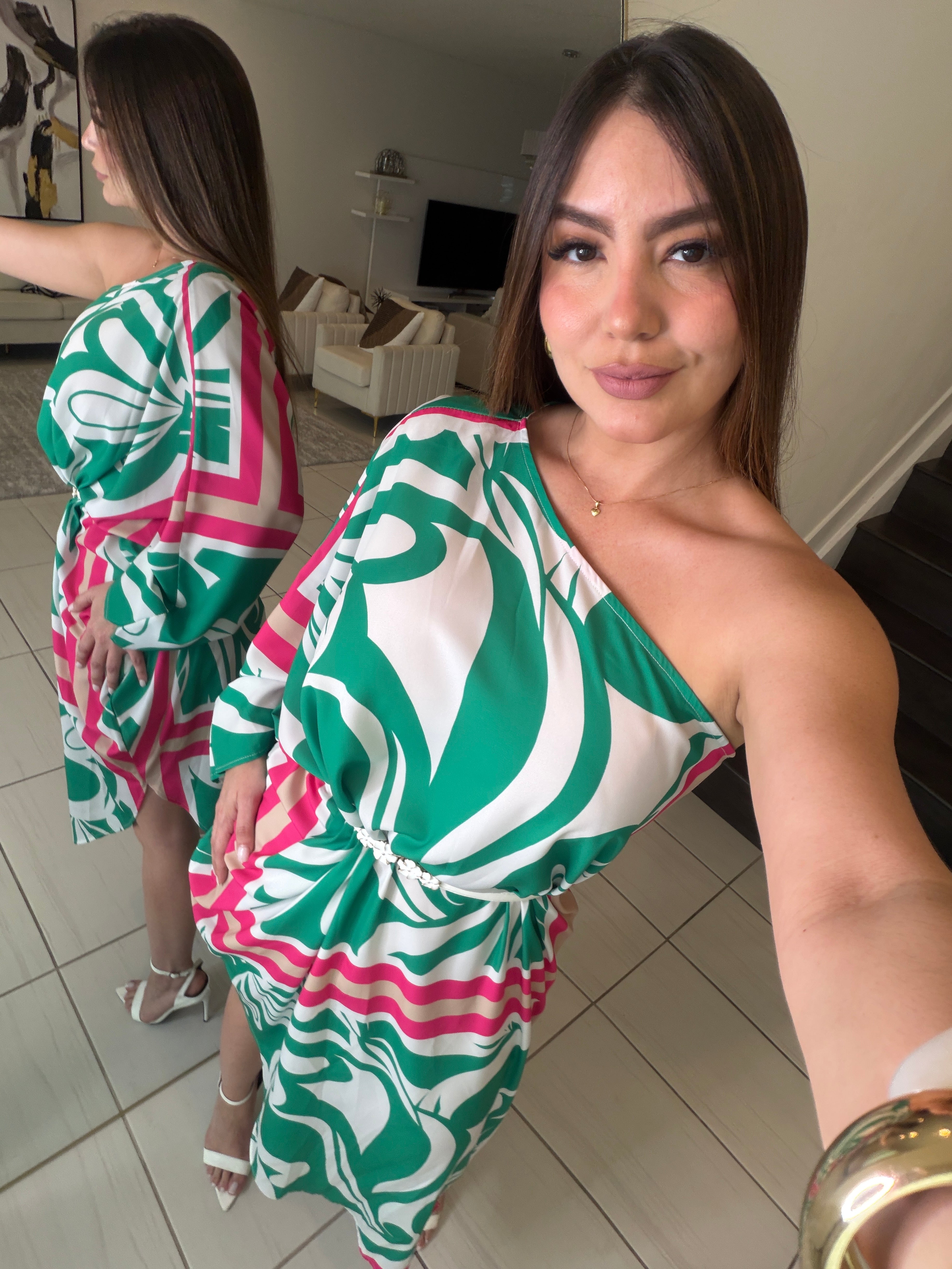 Whispered Romance Floral Green Dress