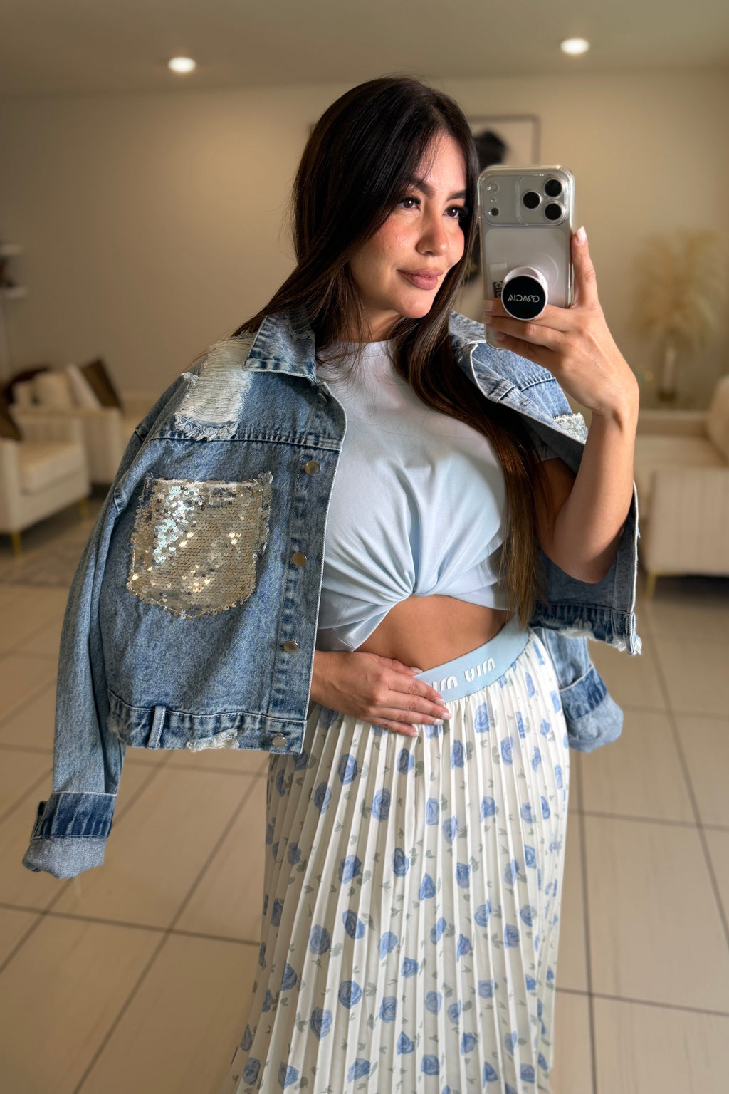 Radiance Silver Sequin Denim Jacket