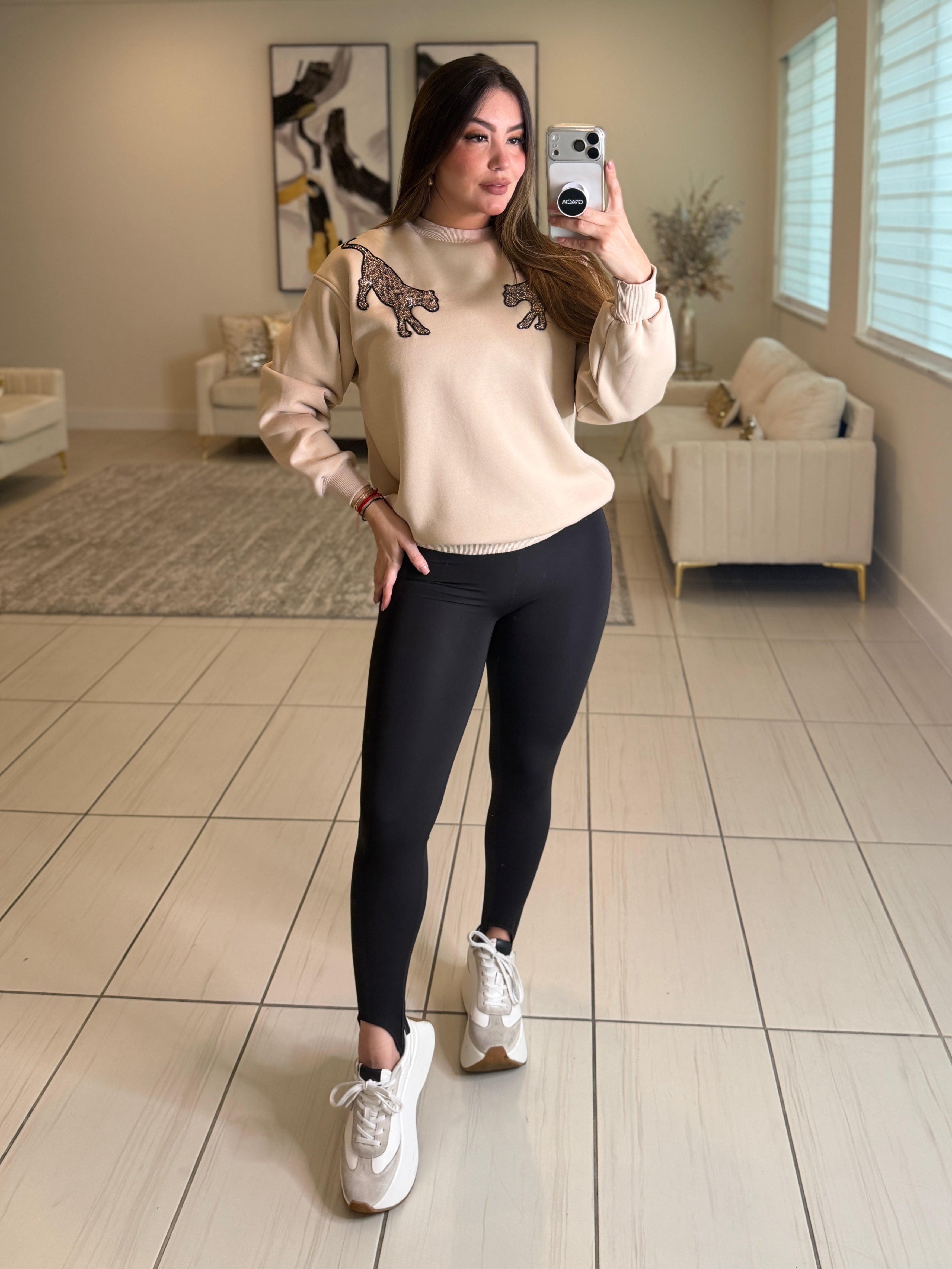 Roar Tiger Fashion Beige Sweater