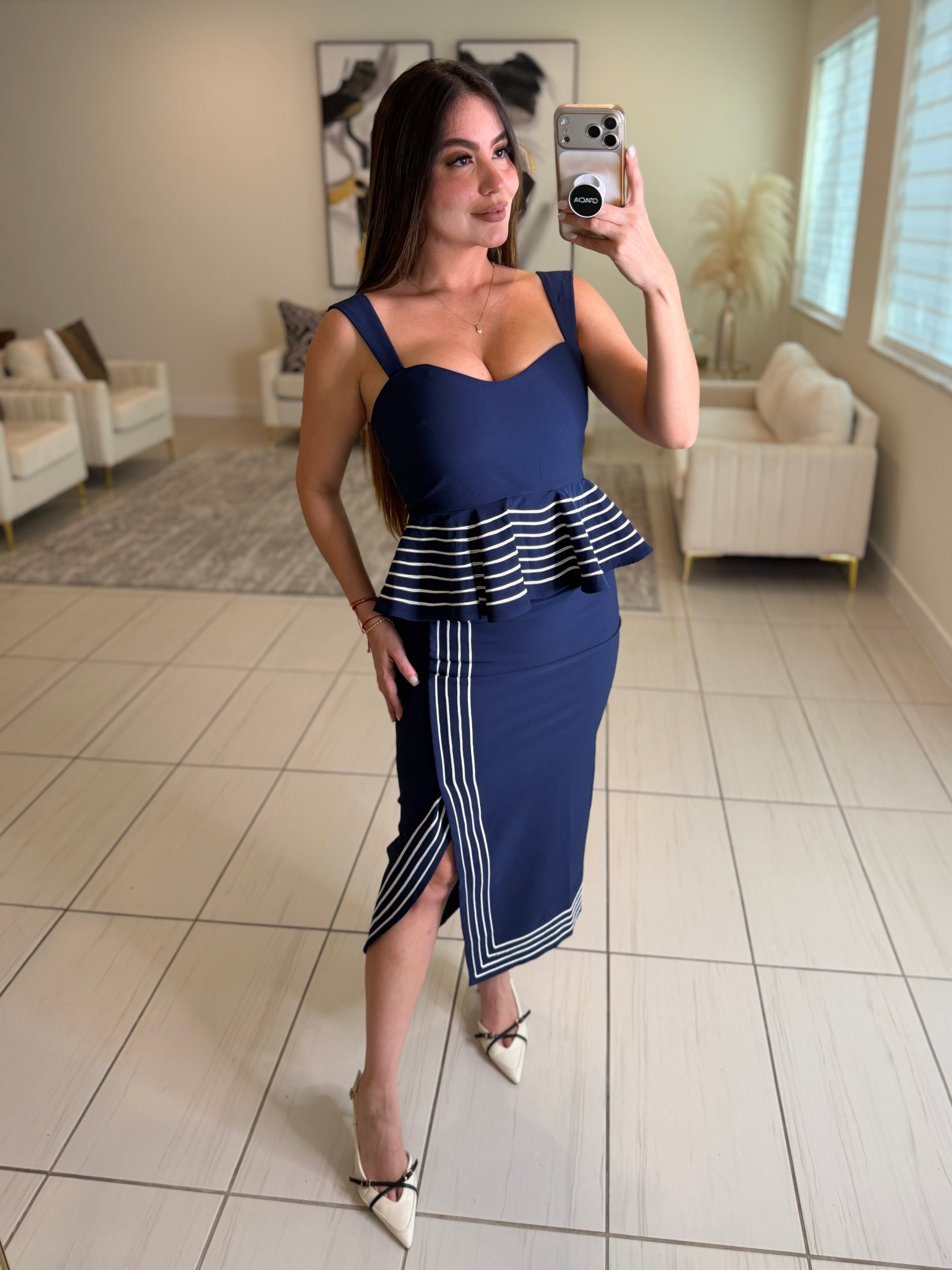 Adorable Affair Navy Blue Skirt Set