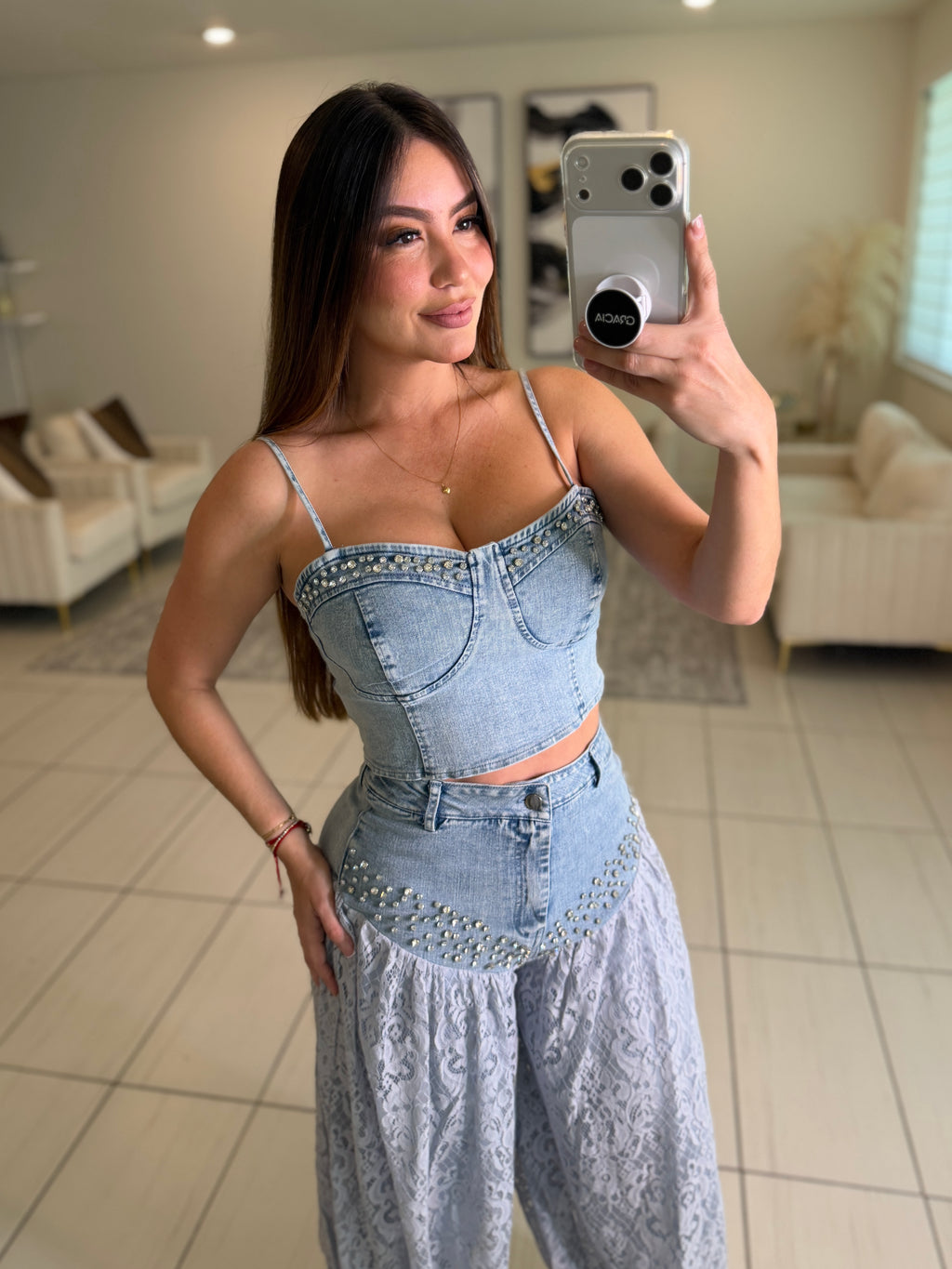 Radiant Prairie Lace Blue Pant Set