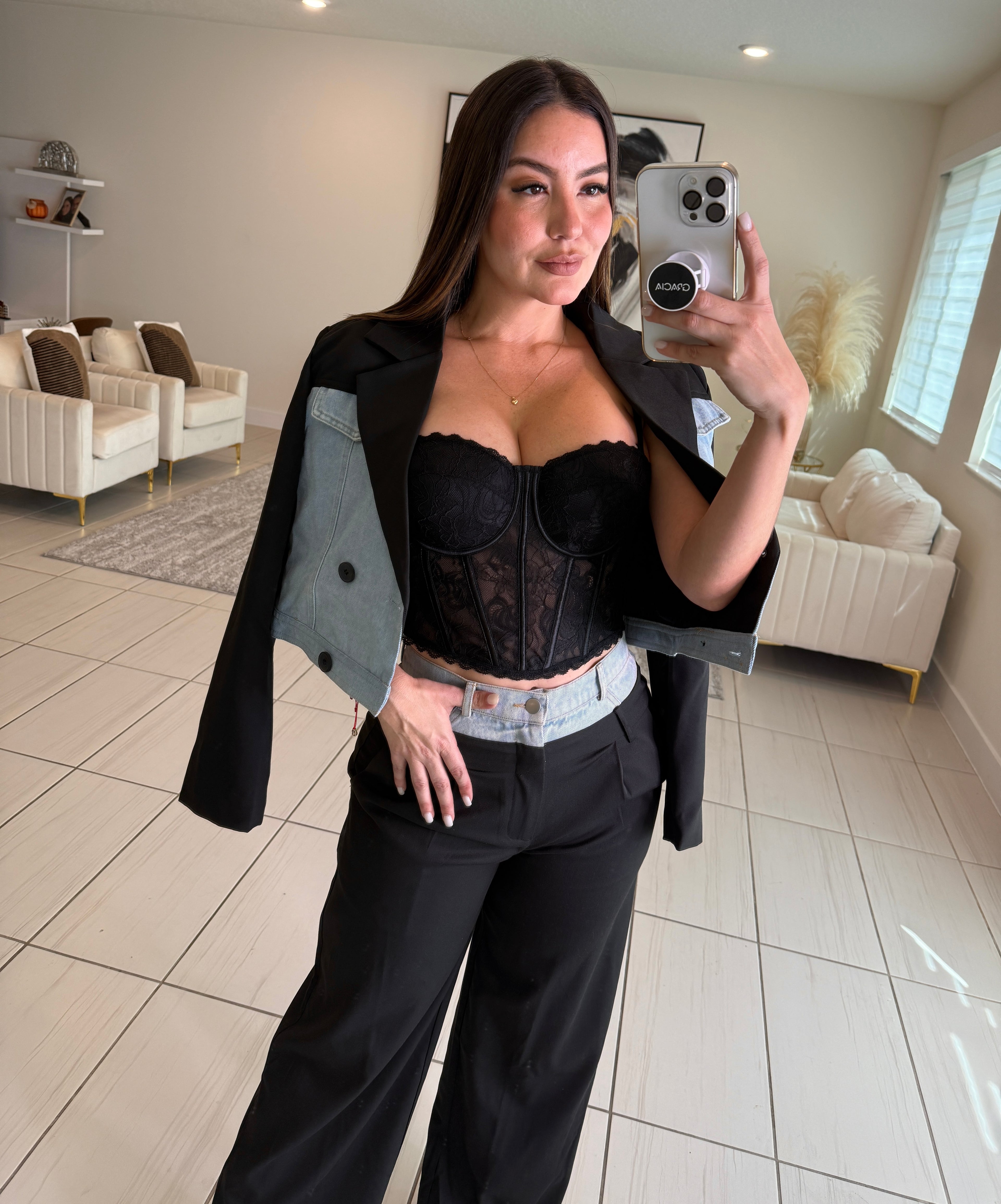 Iconic Contrast Black and Denim Pants