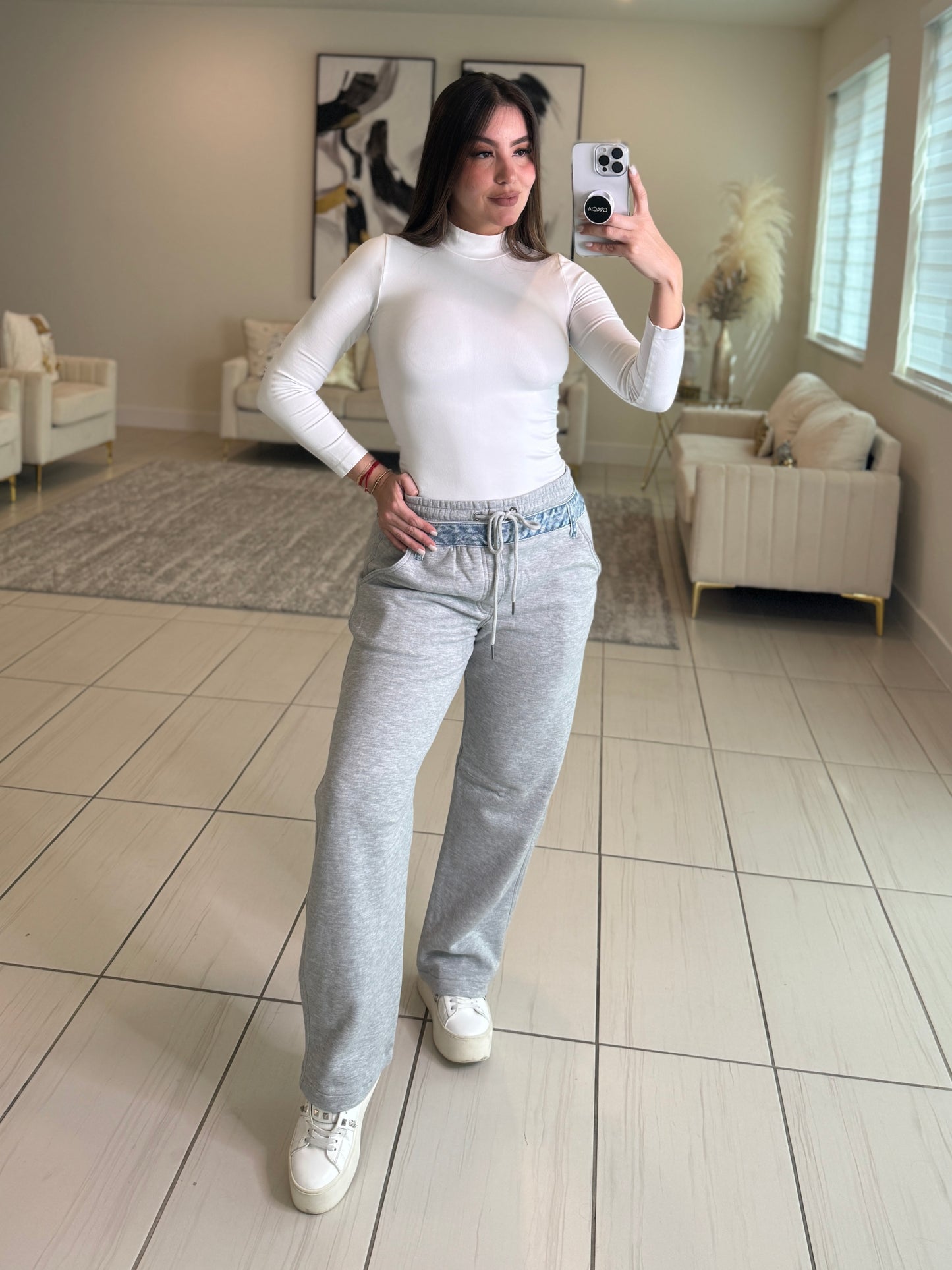 Comfy Contrast Grey and  Denim Pants