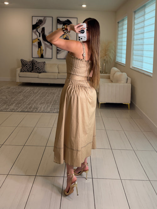 Enchanted Veil Khaki Dress