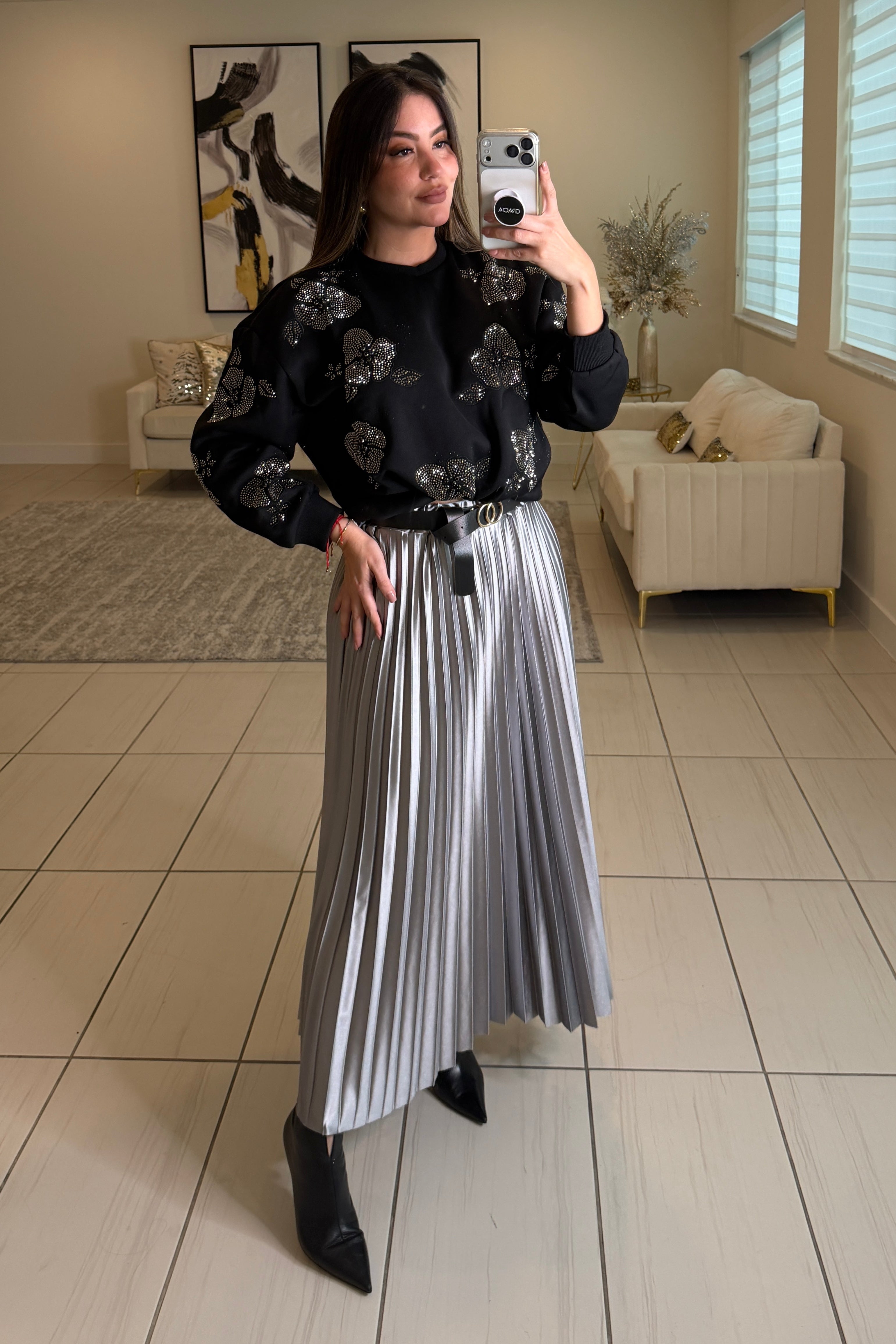 Magnetic Grey Midi Skirt