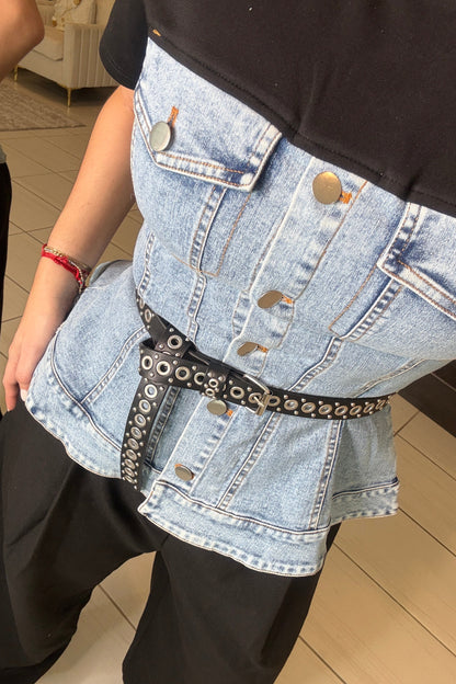 Studs Black Faux Leather Belt