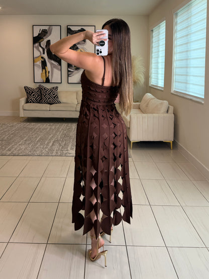 Enchanted Aura Brown Midi Dress