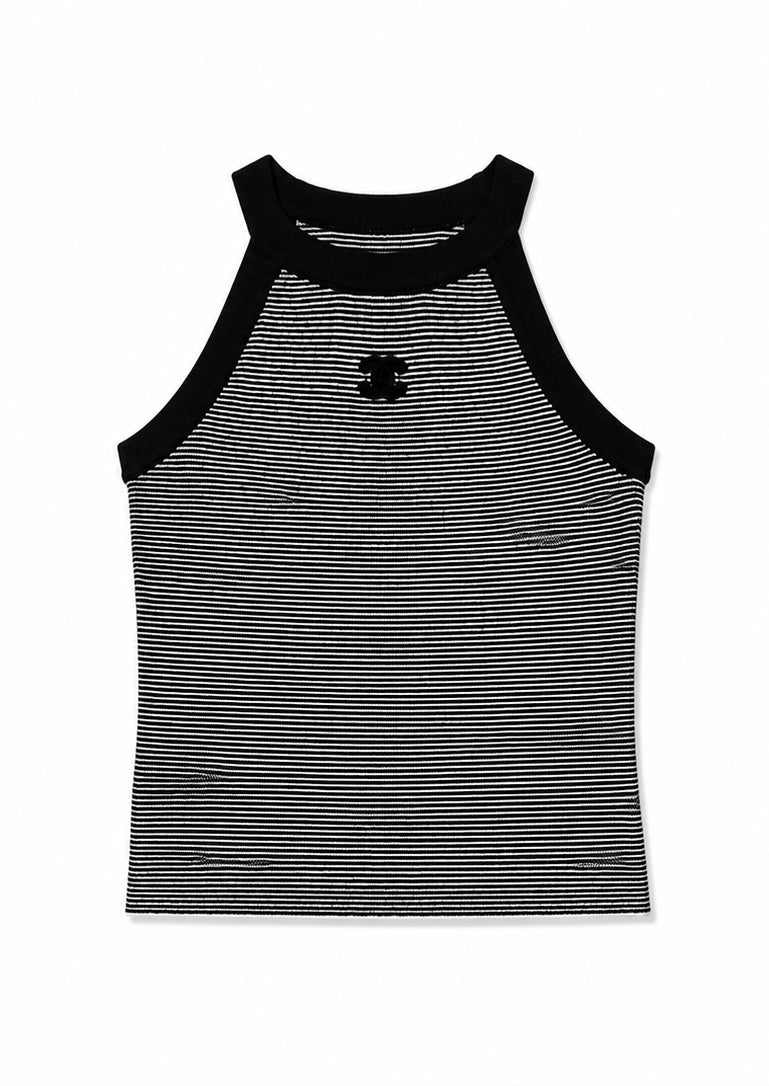 Iconic Striped Knit Black Tank Top