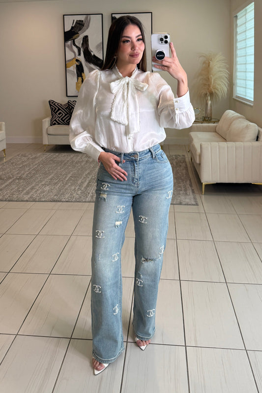 Iconic Pearls Denim Pants