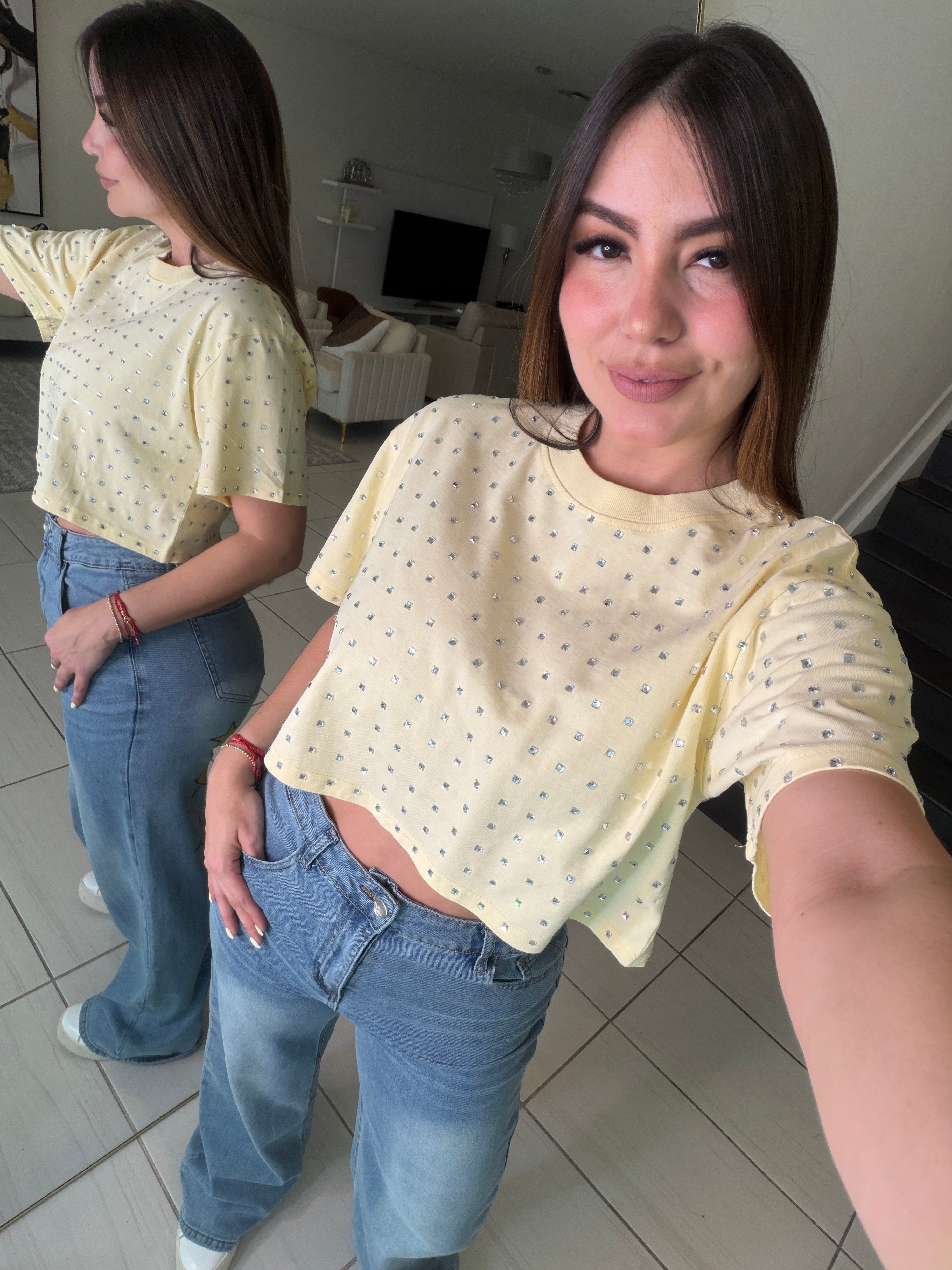 Glow Up Rhinestones Yellow Top