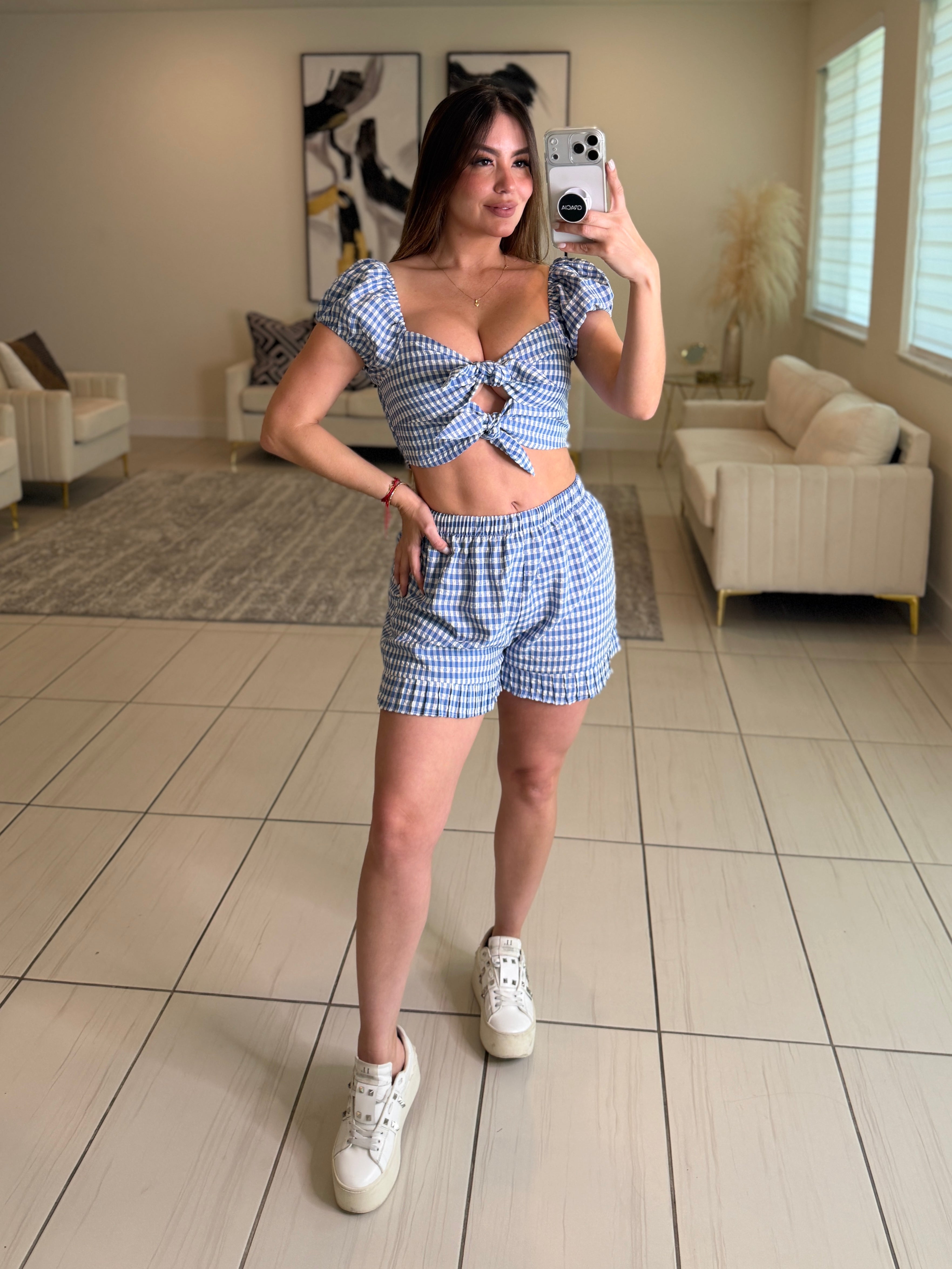 Lovely Gingham Blue Short Set