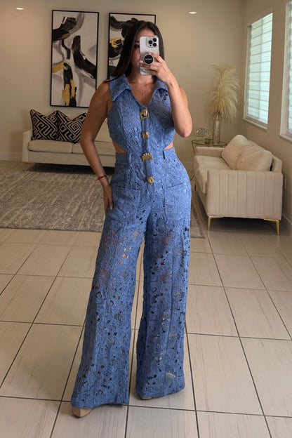 Molten Mirage Crochet Blue Jumpsuit