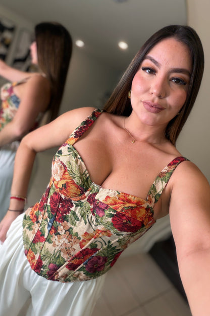 Sweetest Floral Crush Ruched Corset Top