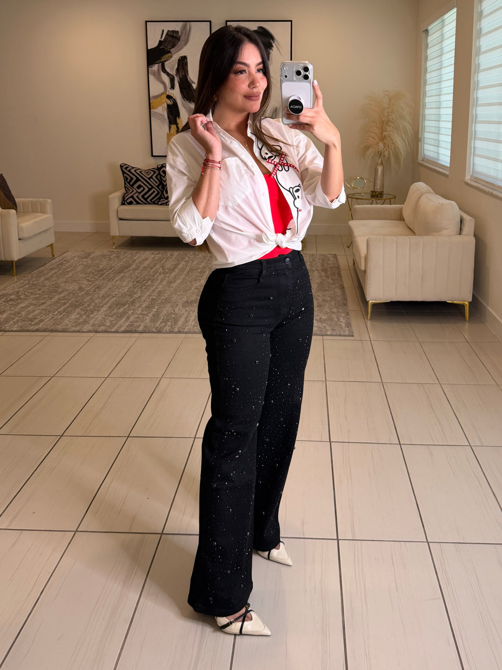Divine Rhinestones Black Denim Pants