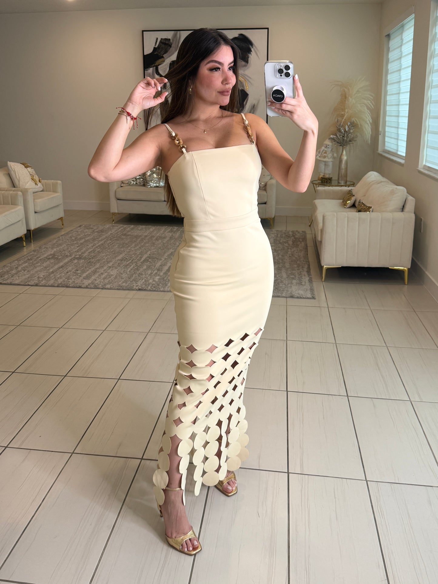 Chained Desire Beige Maxi Dress