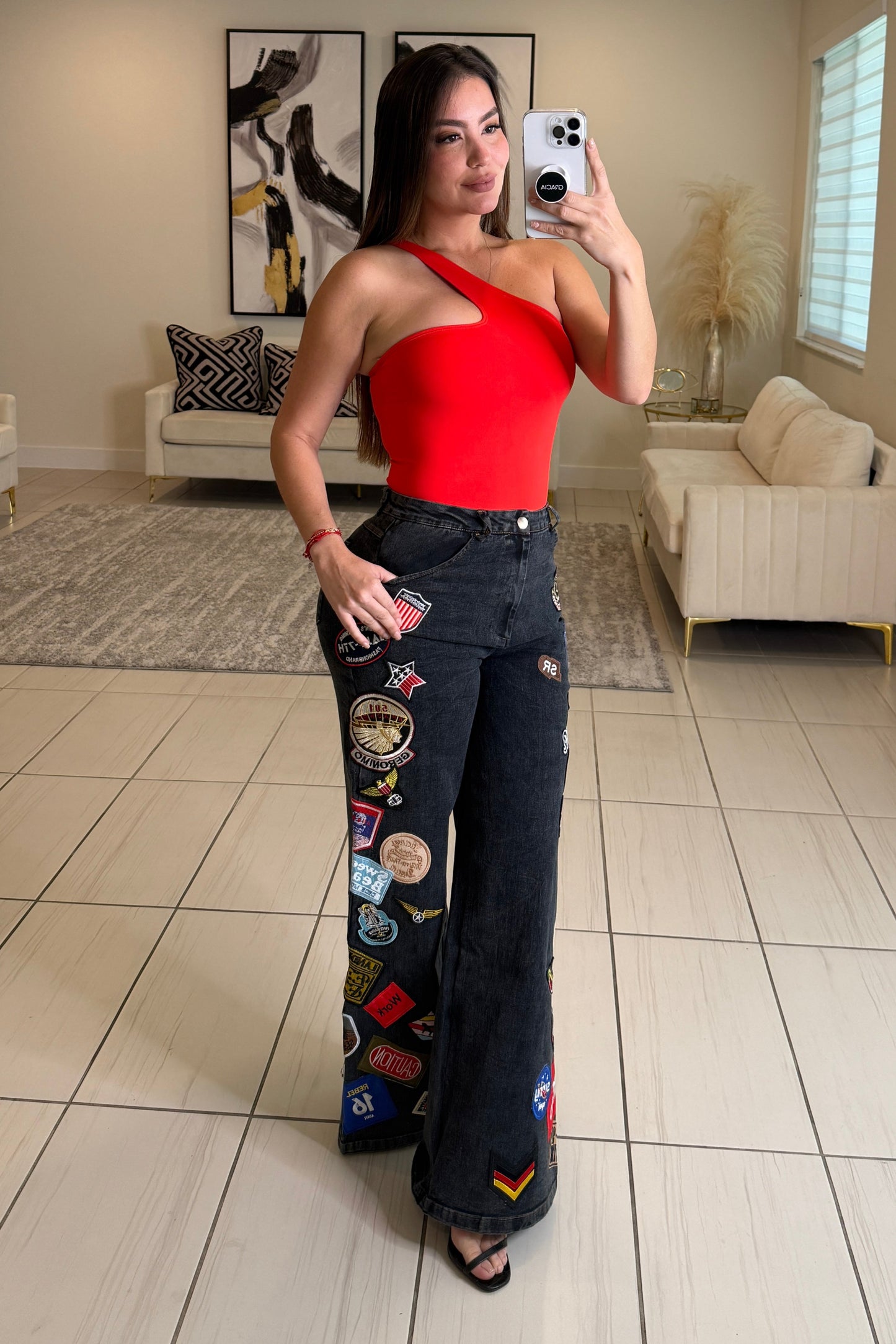 Crazy Patches Black Denim Pants