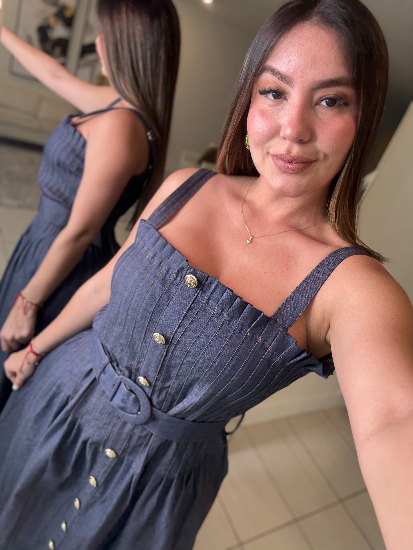 Enchanted Veil Denim Midi Dress