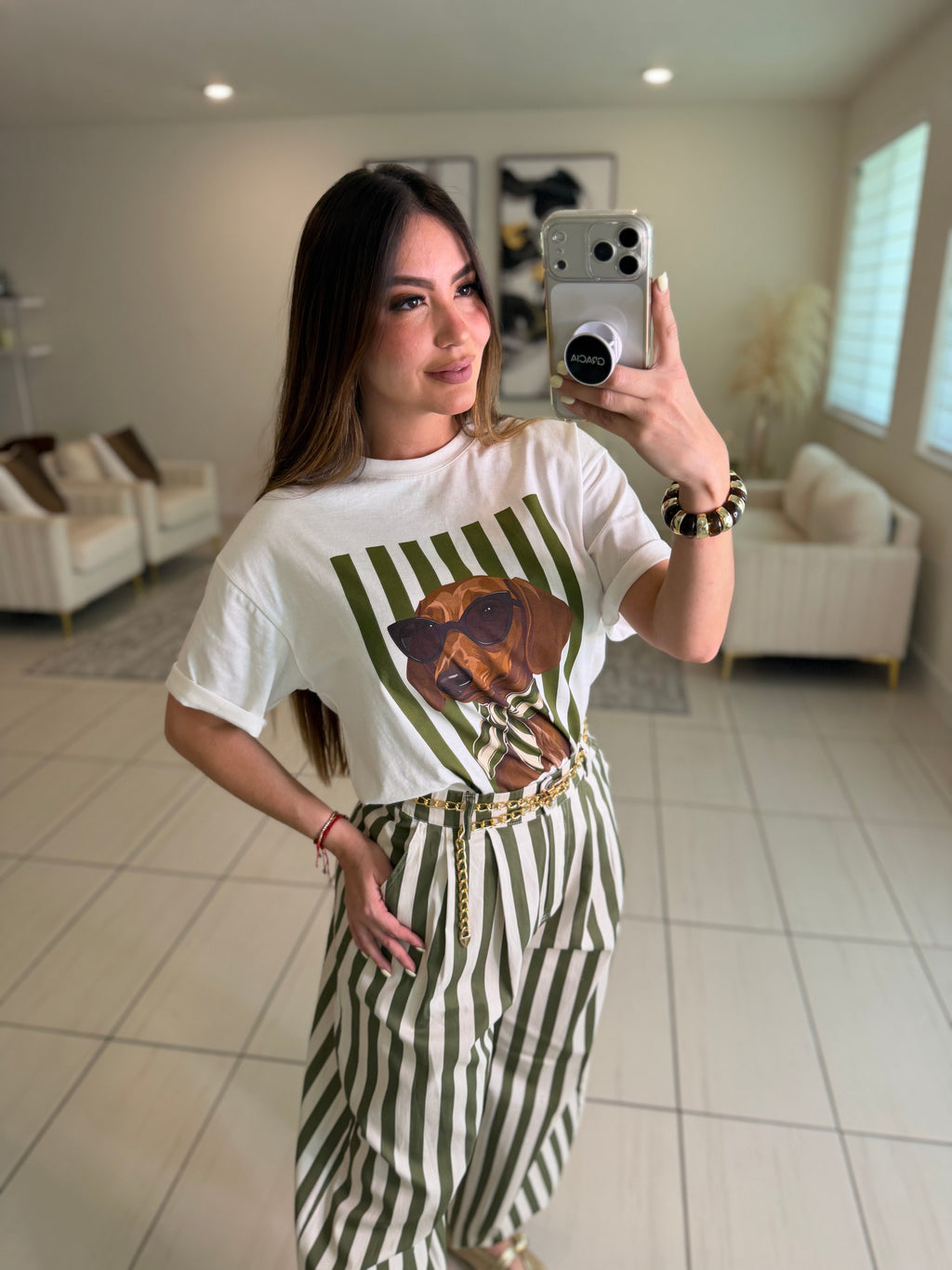 Chic Puppy Stripes White Tshirt