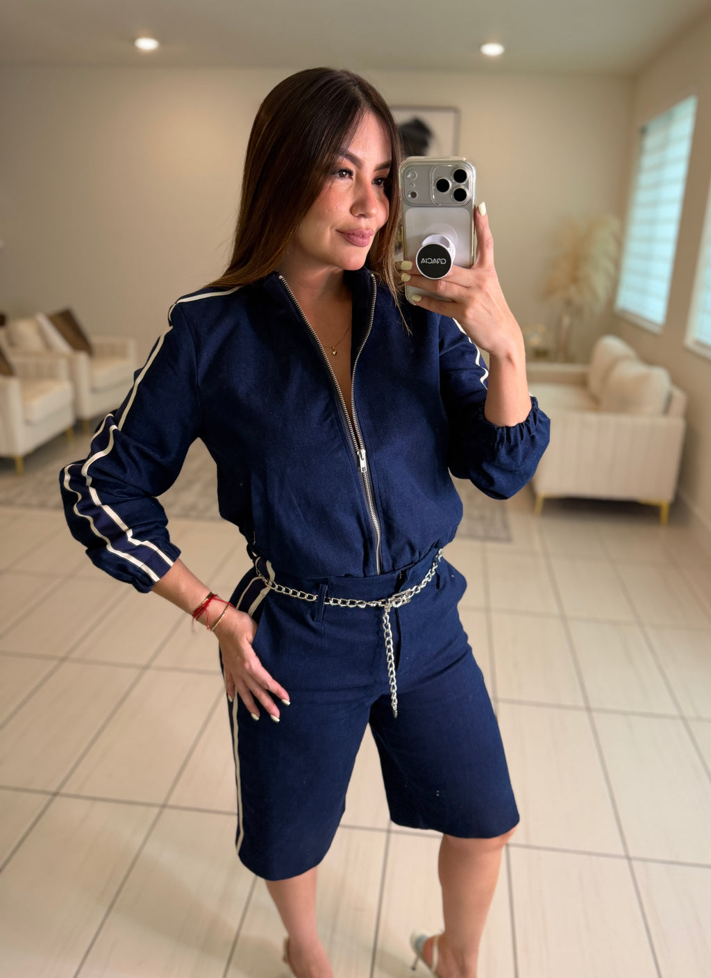 Linear Attraction Navy Blue Bermuda Set