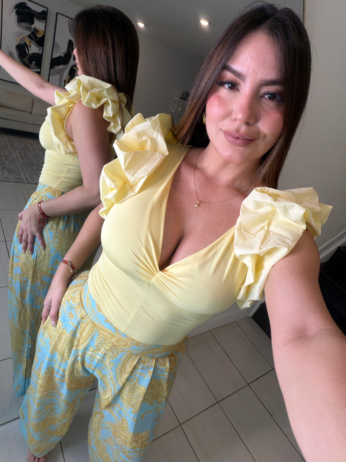 Midnight Crossover Yellow Bodysuit