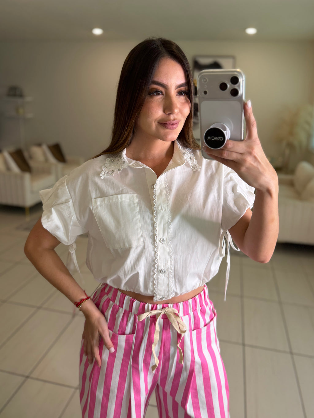 Flowers and Sparkles White Shirt