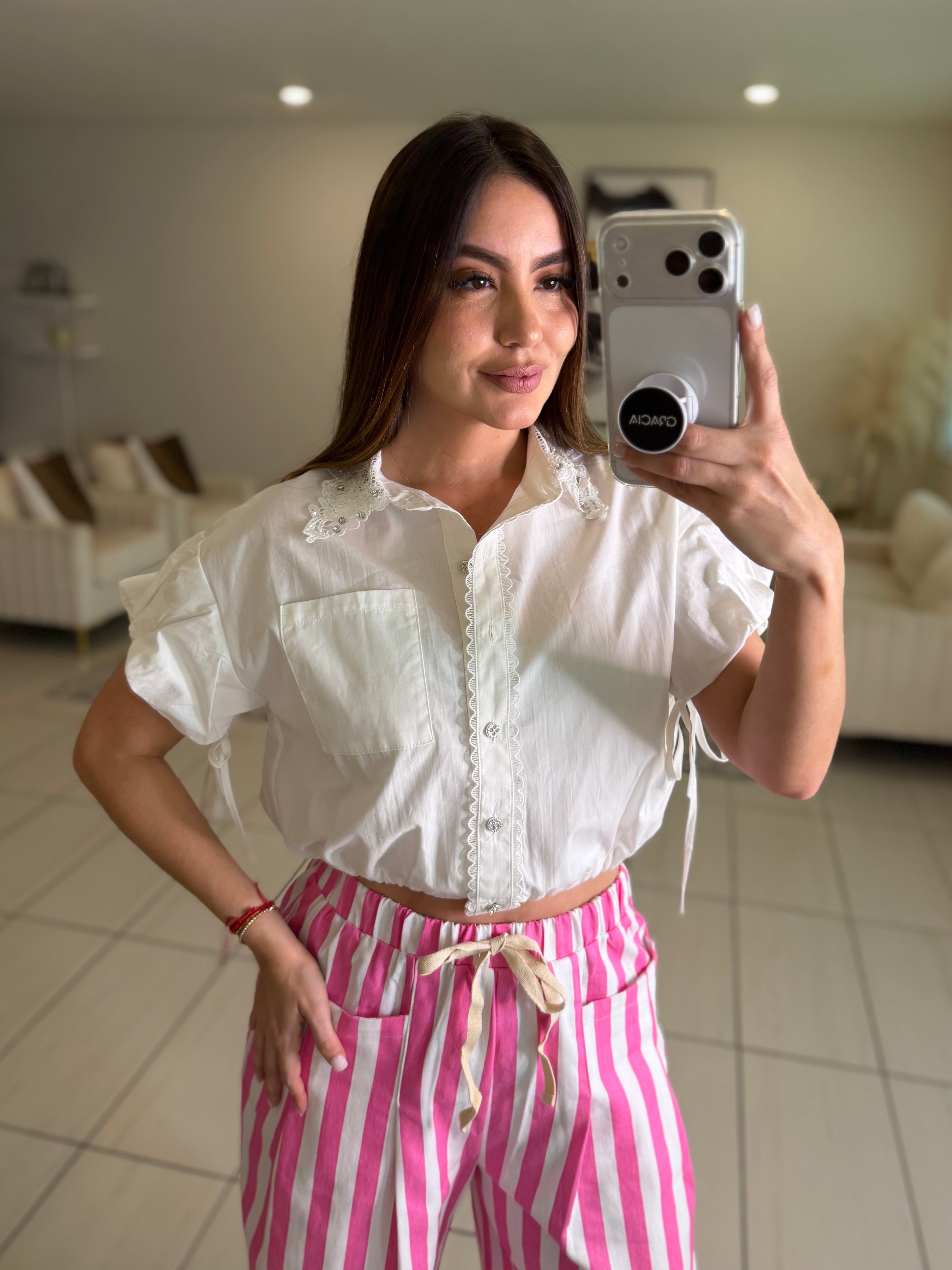 Flowers and Sparkles White Shirt